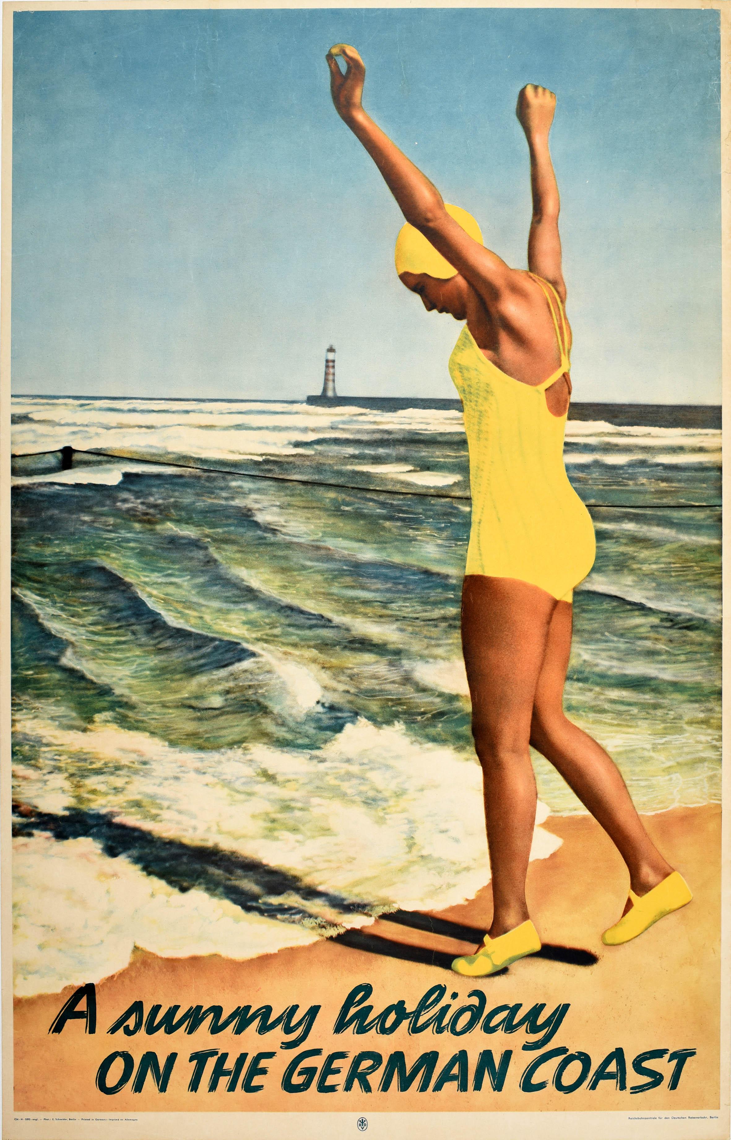 E. Schneider Print – Original-Vintage-Reiseplakat Sunny Holiday On The German Coast, Design, Kunst