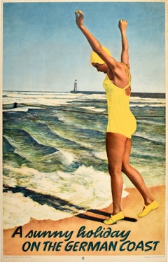 Affiche de voyage vintage originale Sunny Holiday On The German Coast Sea Design Art