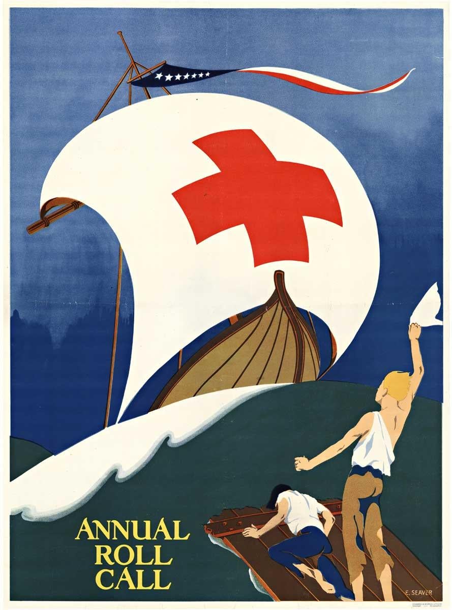Figurative Print E. Seaver - Affiche vintage originale de la Croix-Rouge Annual Roll Call