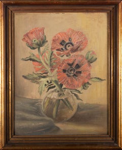 paitin fields E. Seisenheiner - Signed Early 20th Century Oil, Still Life Study of Poppies