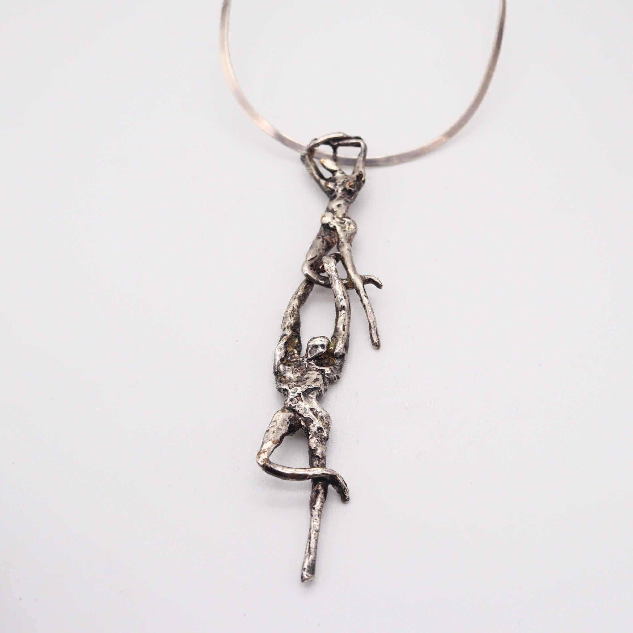 Modernista E. SILVERT 1960 Acrobati modernisti Collana scultorea in argento 925 in vendita