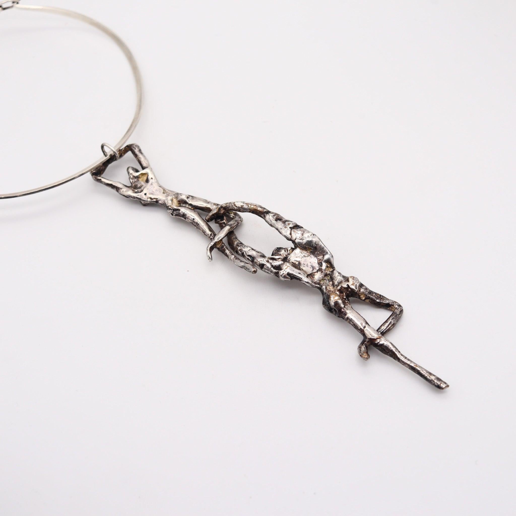 Donna E. SILVERT 1960 Acrobati modernisti Collana scultorea in argento 925 in vendita