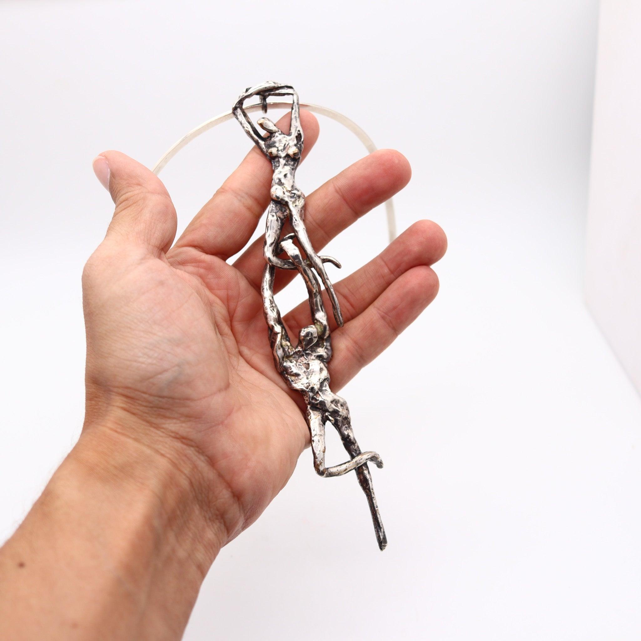 E. SILVERT 1960 Acrobati modernisti Collana scultorea in argento 925 in vendita 3