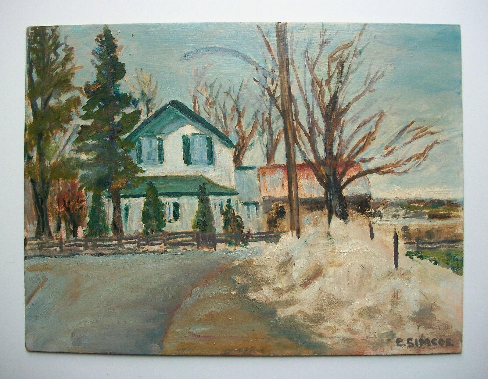 Hand-Painted E. SIMCOE - Vintage Oil Painting on Panel - Unframed - Canada - Mid 20th Century For Sale