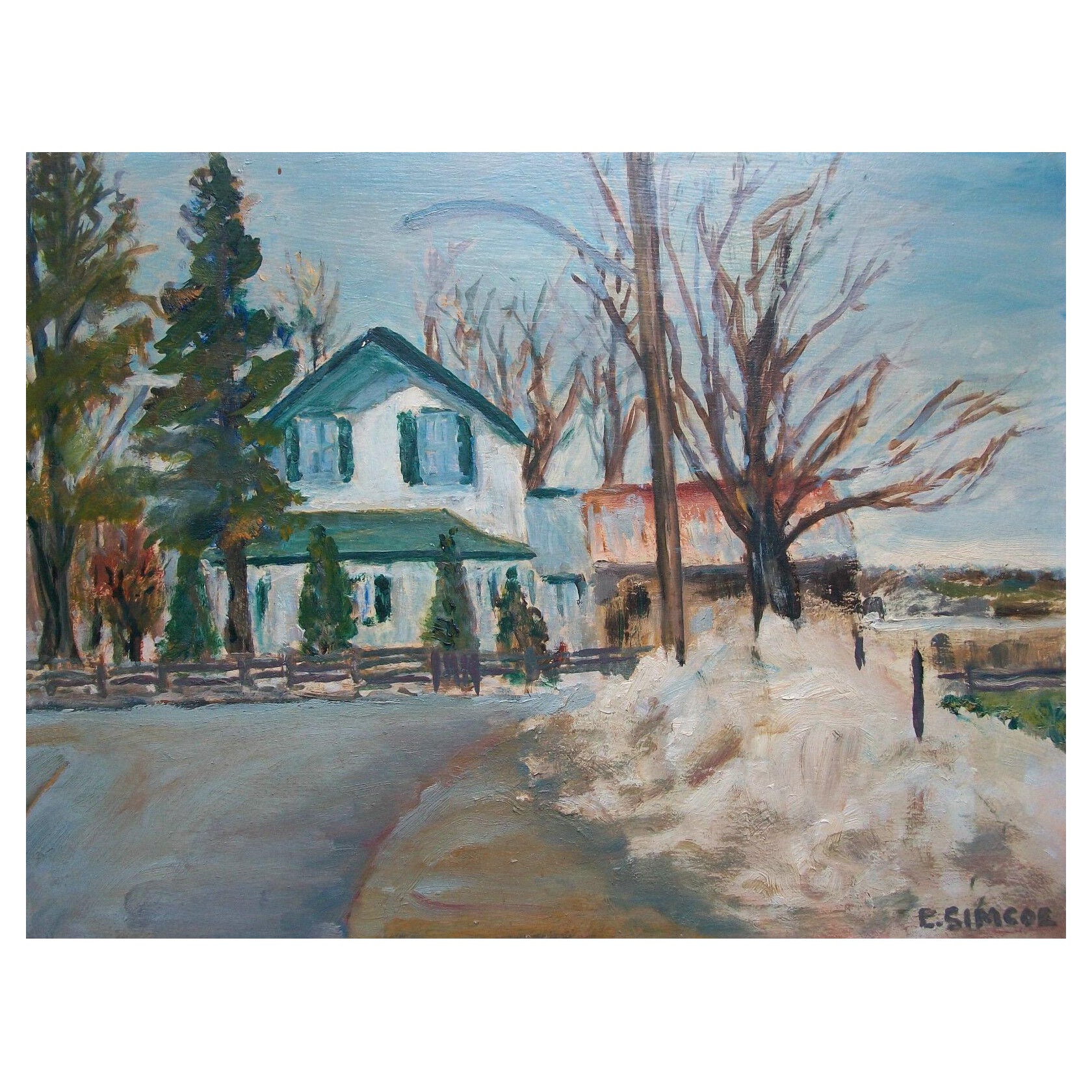 E. SIMCOE – Vintage-Ölgemälde auf Tafel – ungerahmt – Kanada – Mitte des 20. Jahrhunderts