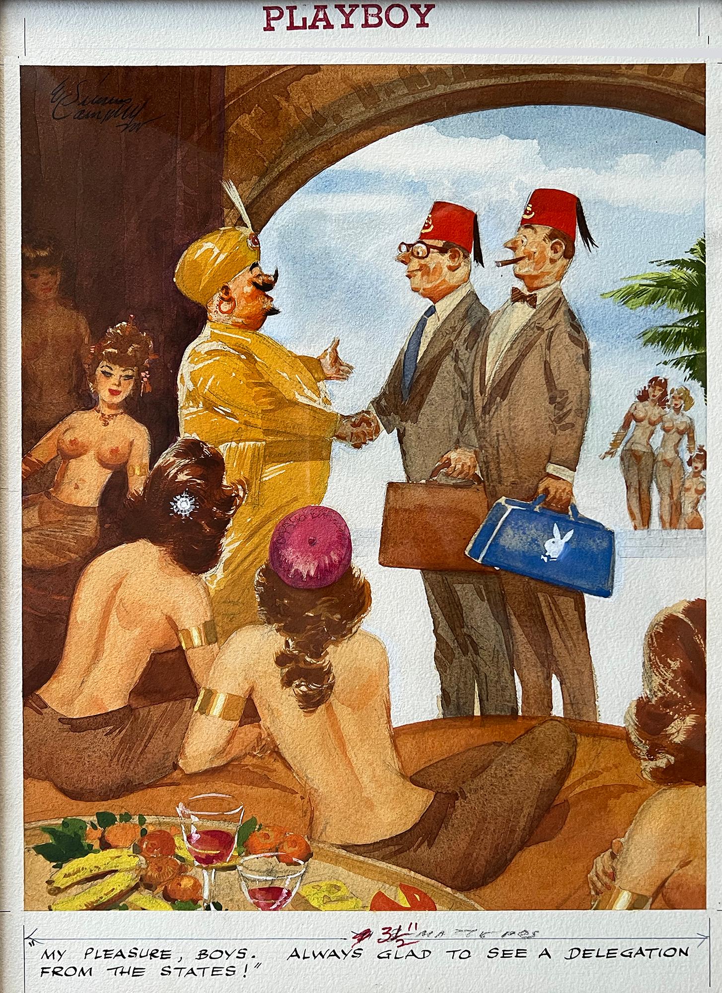 Schöne Jungfrauen nackte Frauen Harem, Playboy Cartoon Afrikanische Illustratorin – Painting von E. Simms Campbell