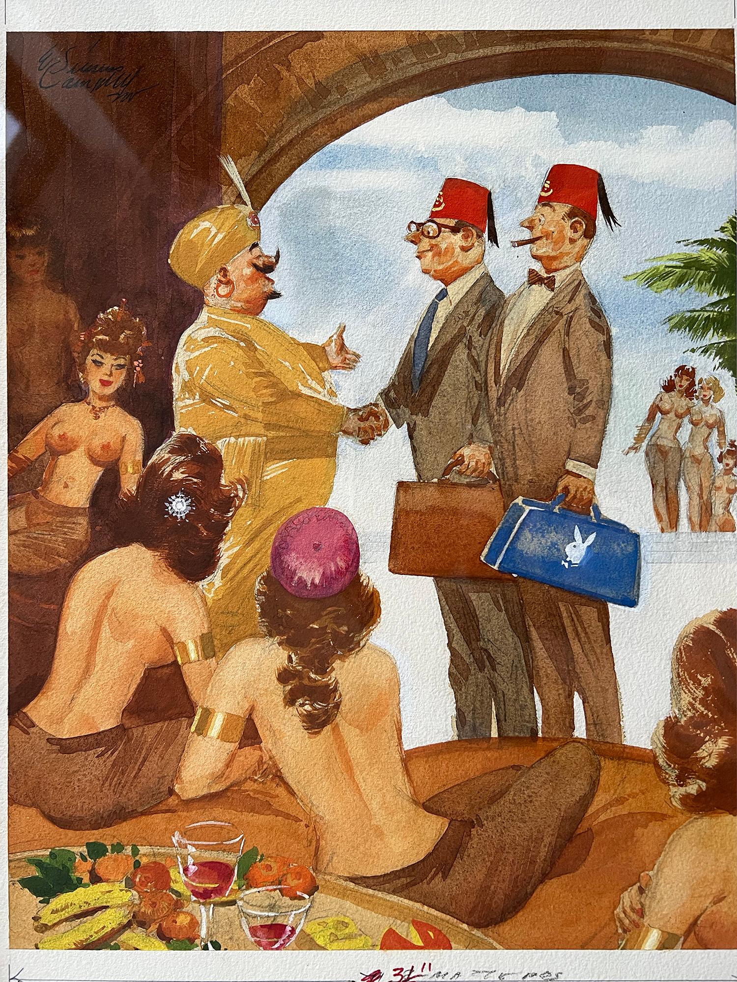 Schöne Jungfrauen nackte Frauen Harem, Playboy Cartoon Afrikanische Illustratorin (Impressionismus), Painting, von E. Simms Campbell