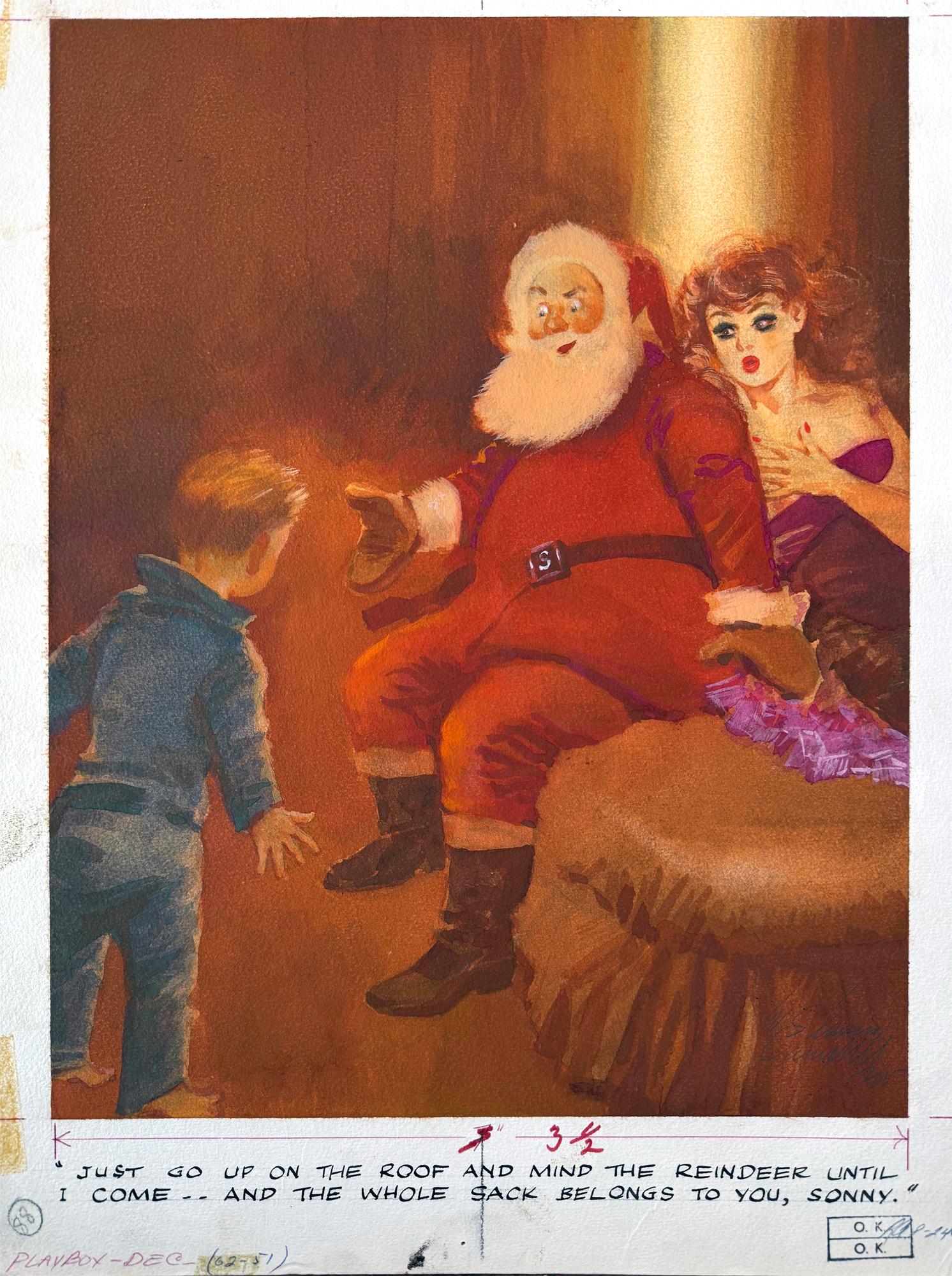 Le Santa Claus Sexy Playboy, premier illustrateur afro-américain, Elmer Simms - Painting de E. Simms Campbell