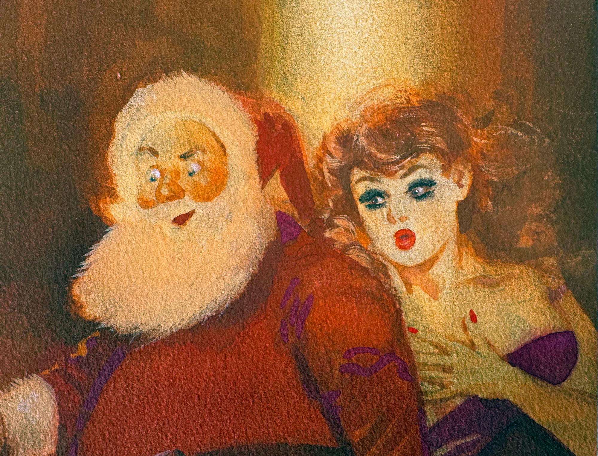 Le Santa Claus Sexy Playboy, premier illustrateur afro-américain, Elmer Simms - Marron Figurative Painting par E. Simms Campbell