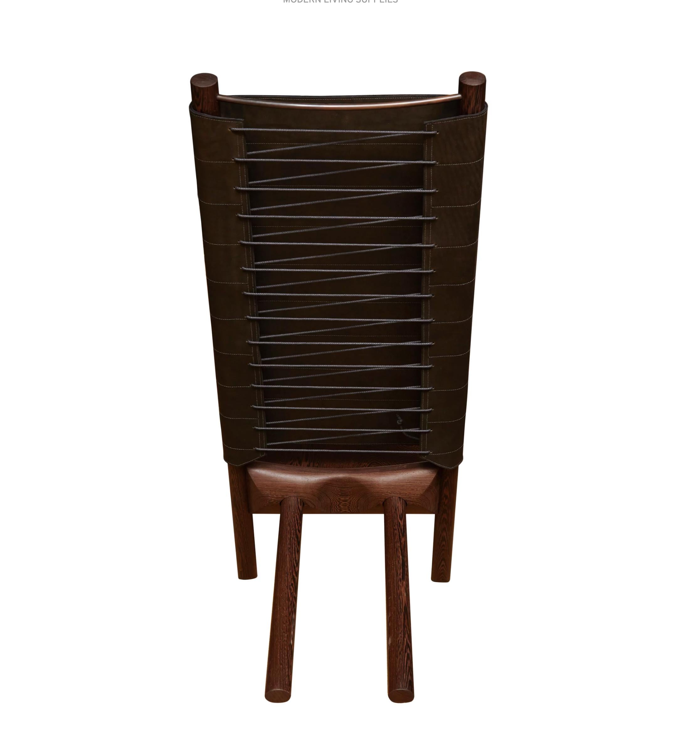 Campaign EÆ Slip Chair in Wenge and Charcoal Horween Leather by Erickson Aesthetics For Sale