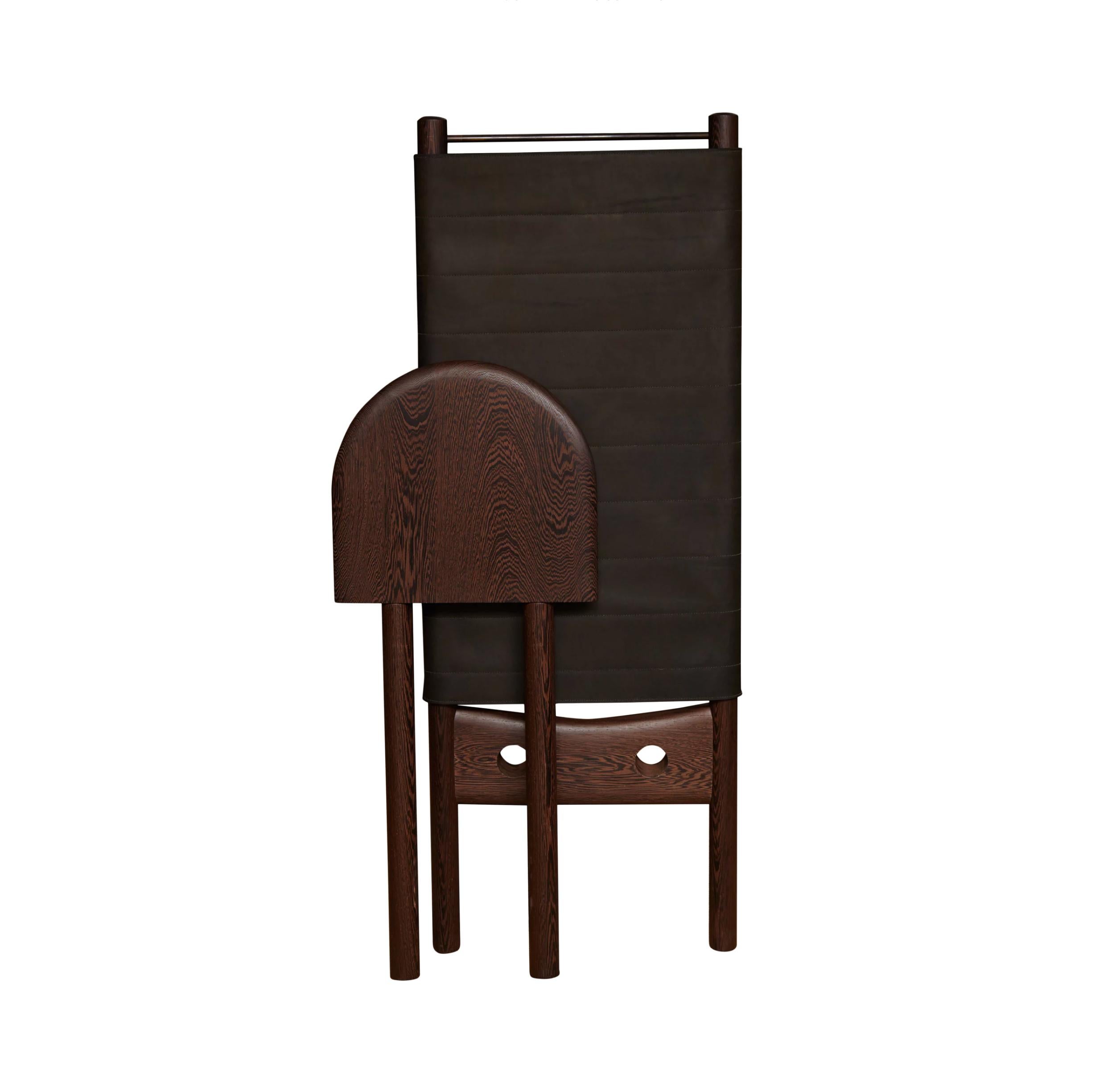 American EÆ Slip Chair in Wenge and Charcoal Horween Leather by Erickson Aesthetics For Sale