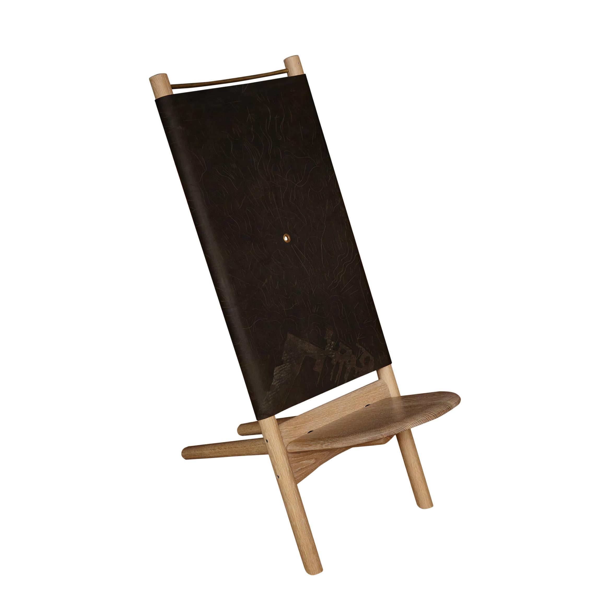 Chaise E en chêne blanc et cuir anthracite Horween par Erickson Aesthetics Neuf - En vente à Brooklyn, NY