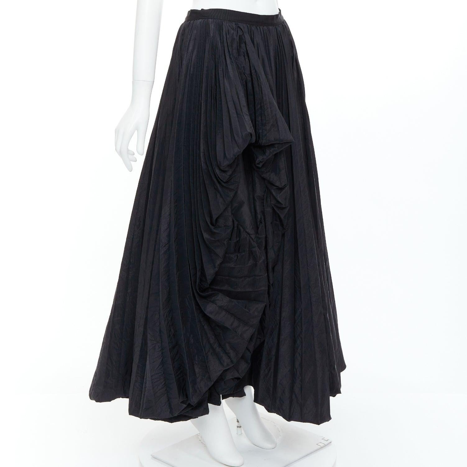 Nero E. STOTT Ellen black pleated taffeta hi low side slit midi skirt UK10 M in vendita