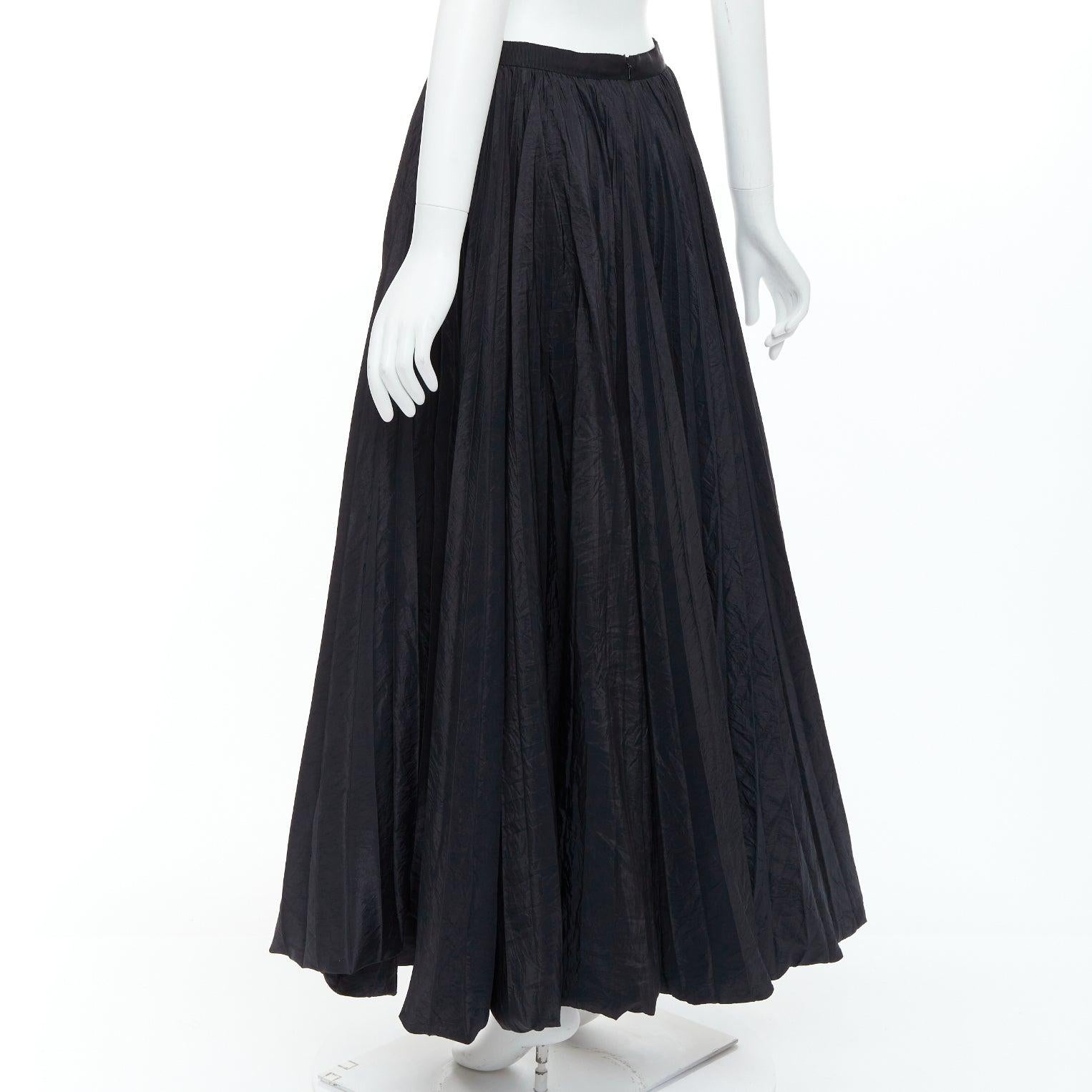 E. STOTT Ellen black pleated taffeta hi low side slit midi skirt UK10 M in vendita 1