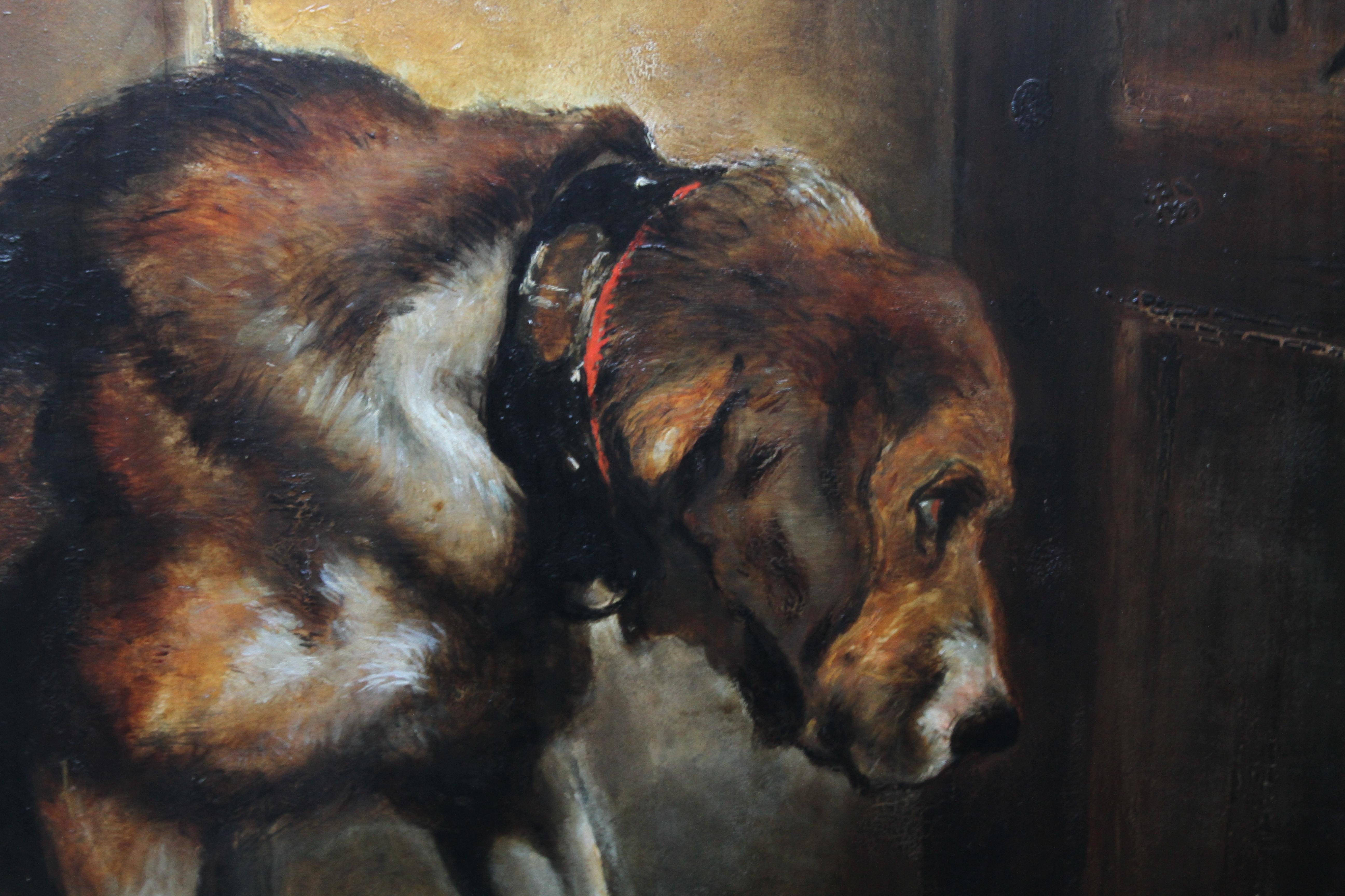 Dog Waiting Patiently  - British Victorian art loyal dog portrait oil painting - Realist Painting by E Stott