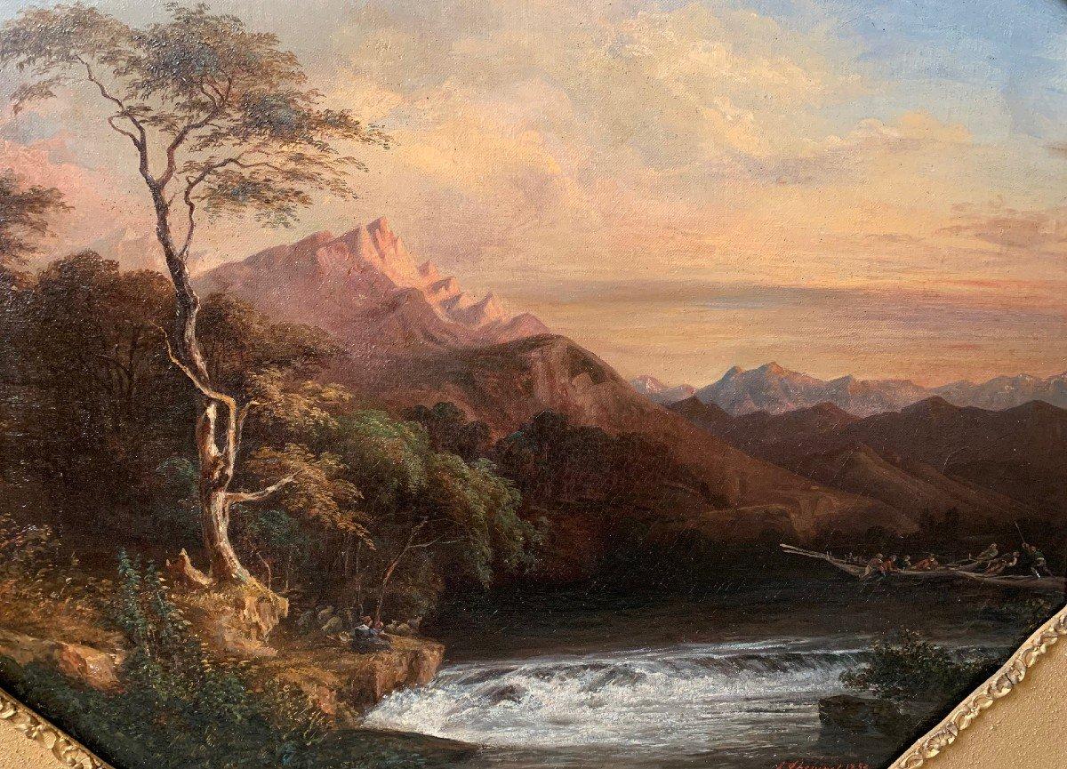 Paysage Fluvial Animé E Thevenet 1853 en vente 1