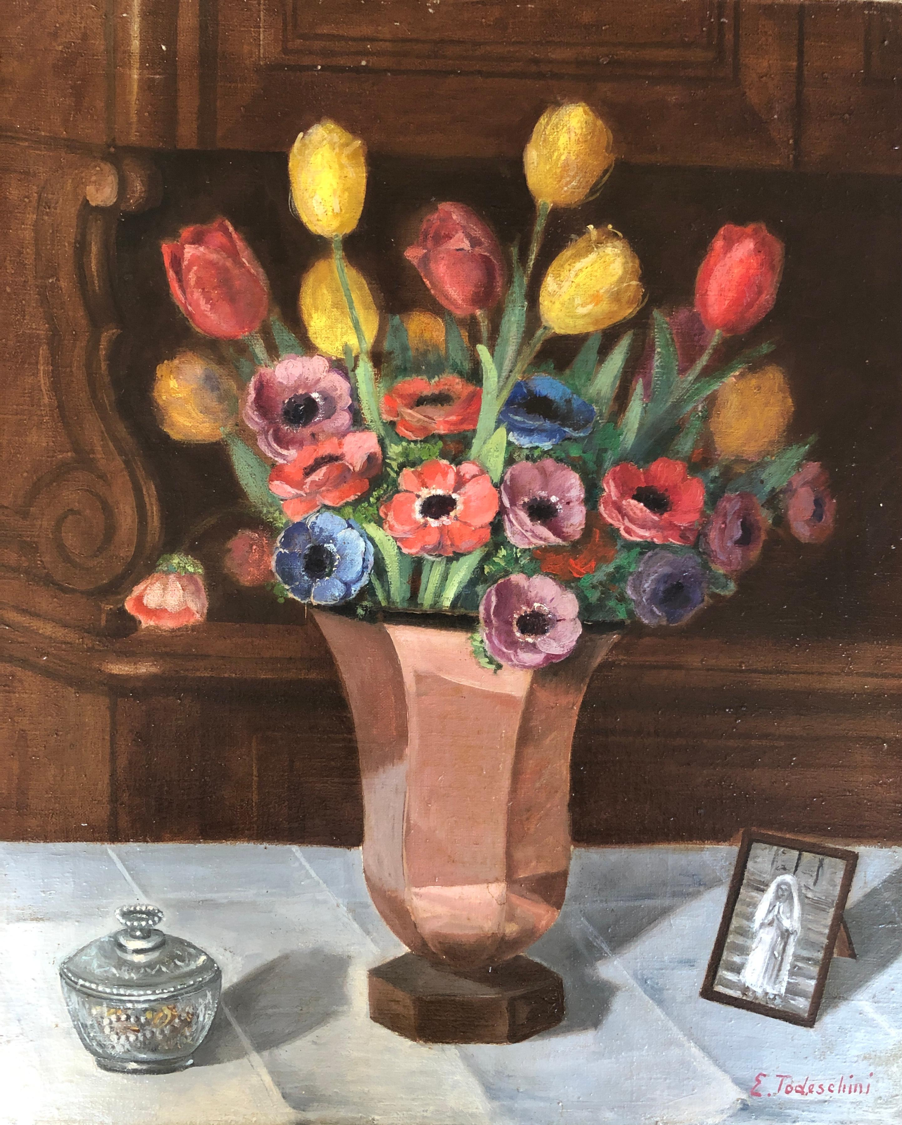 E. Todeschini Still-Life Painting - Bouquet of flowers