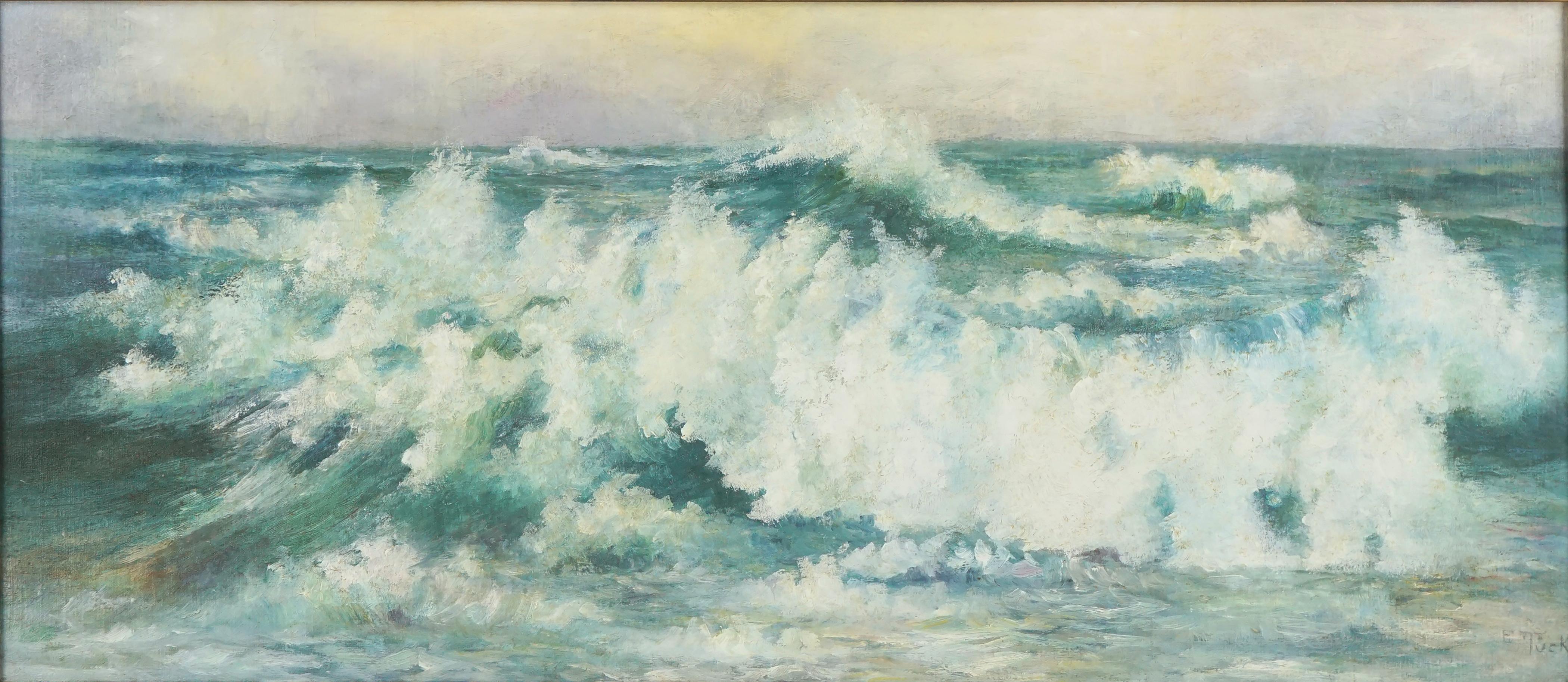 Early 20th Century Crashing Waves San Francisco - Painting by E. Tuck