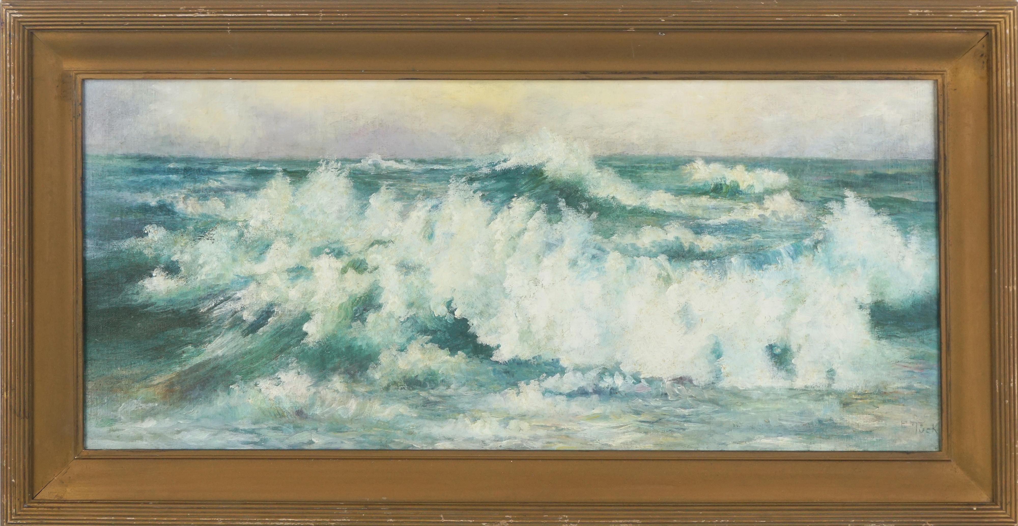 E. Tuck Landscape Painting - Early 20th Century Crashing Waves San Francisco
