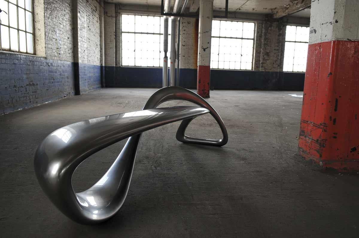E-Turn, Chrome Fibreglass Sculptural Bench Seat in Chrome by Brodie Neill In New Condition For Sale In London, GB