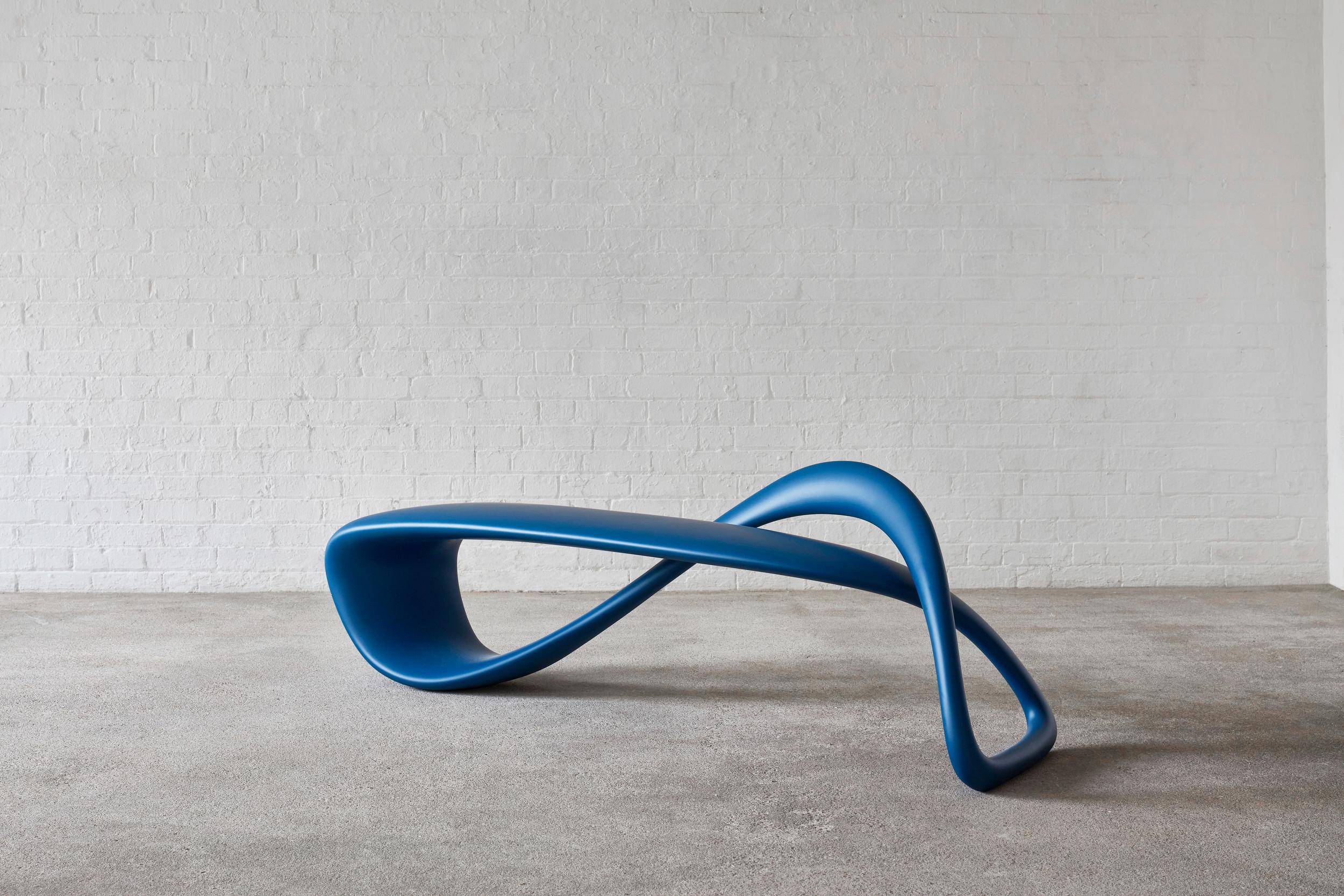 European E-Turn, Lacquered Fibreglass Sculptural Bench Seat in Blue by Brodie Neill For Sale