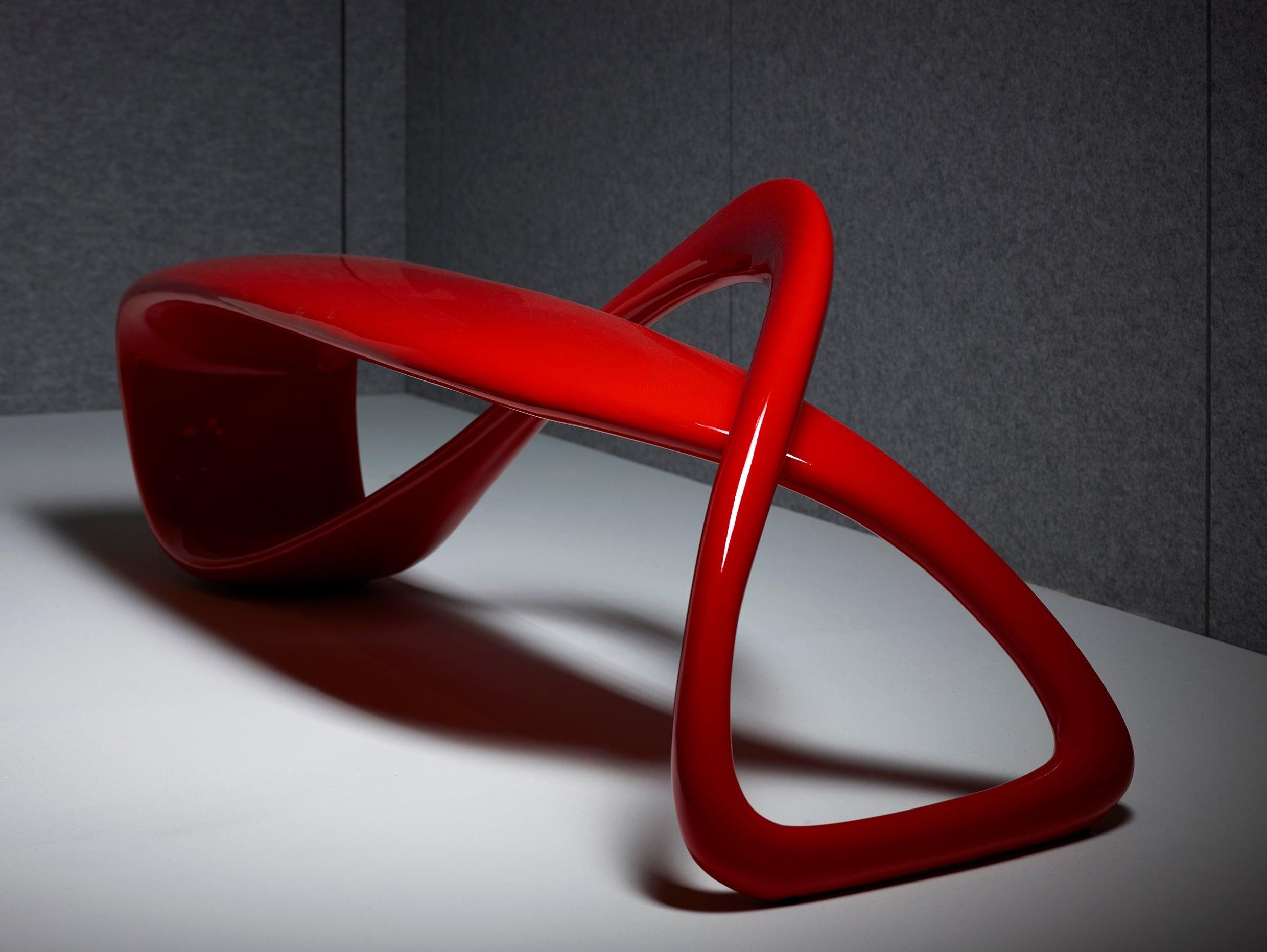British E-Turn, Lacquered Fibreglass Sculptural Bench Seat in Red by Brodie Neill For Sale
