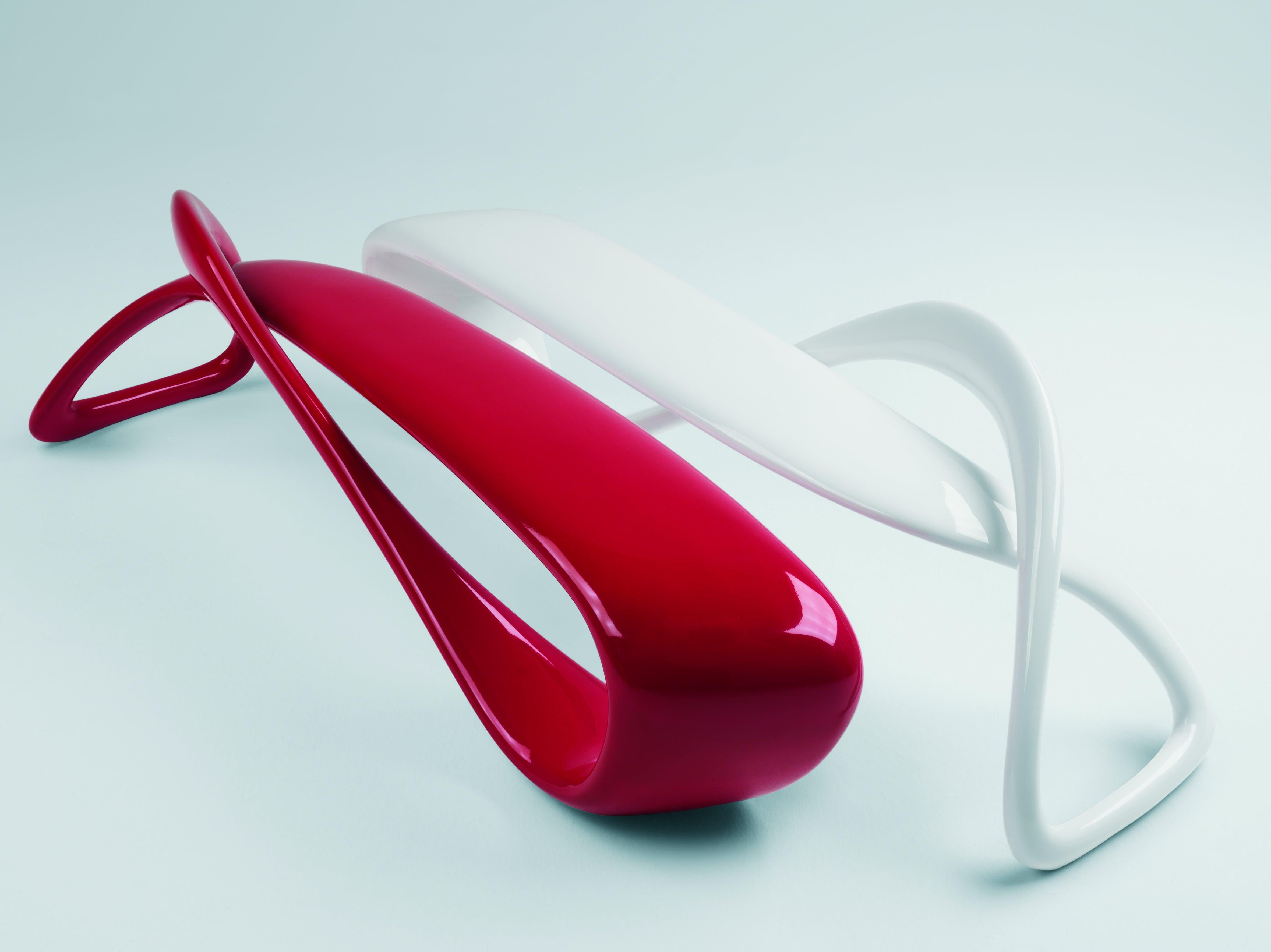 Contemporary E-Turn, Lacquered Fibreglass Sculptural Bench Seat in Red by Brodie Neill For Sale