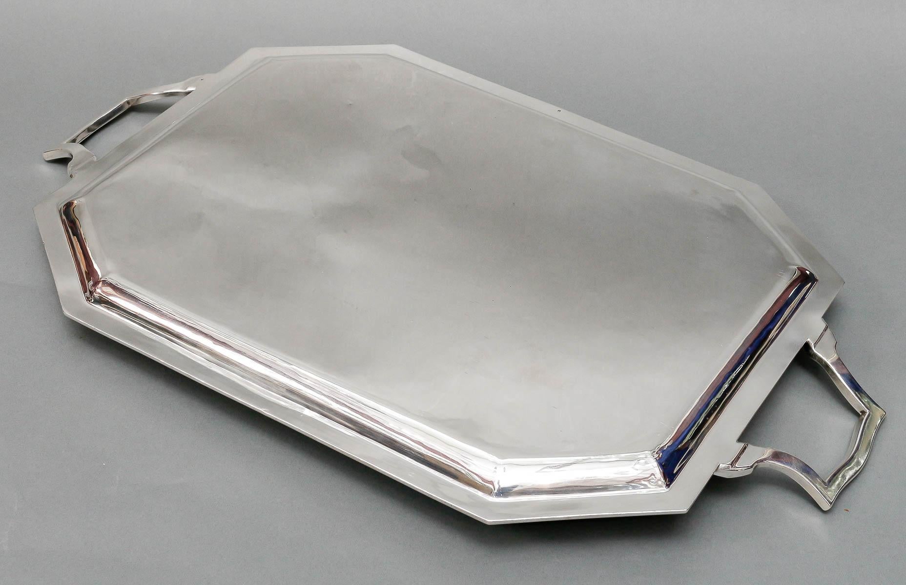 E. Vabre - Art Deco Tablett aus massivem Silber um 1930 im Angebot 1