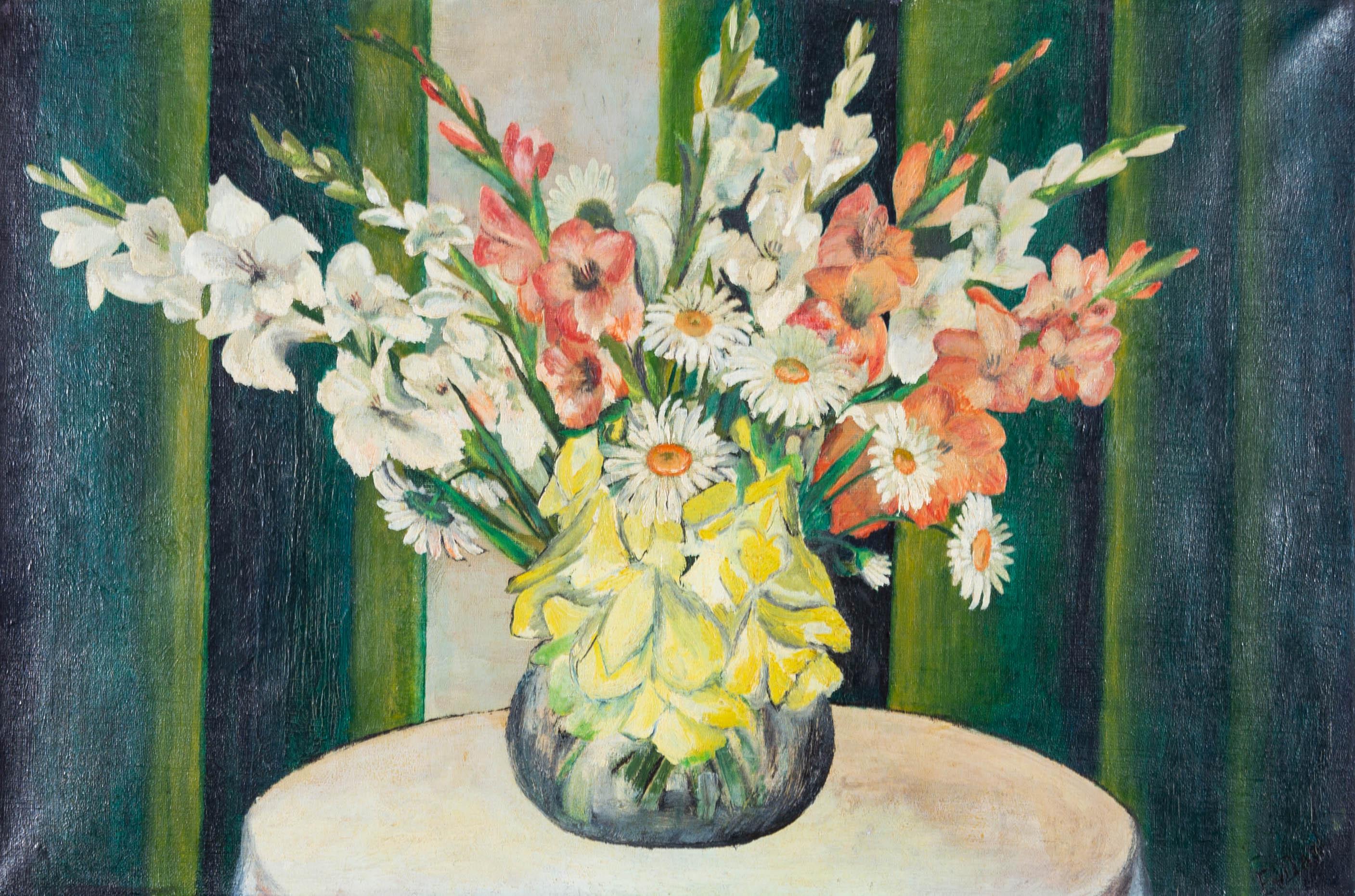 E. Van Dam - Dutch School 1941 Oil, Gladioli And Daisies 3