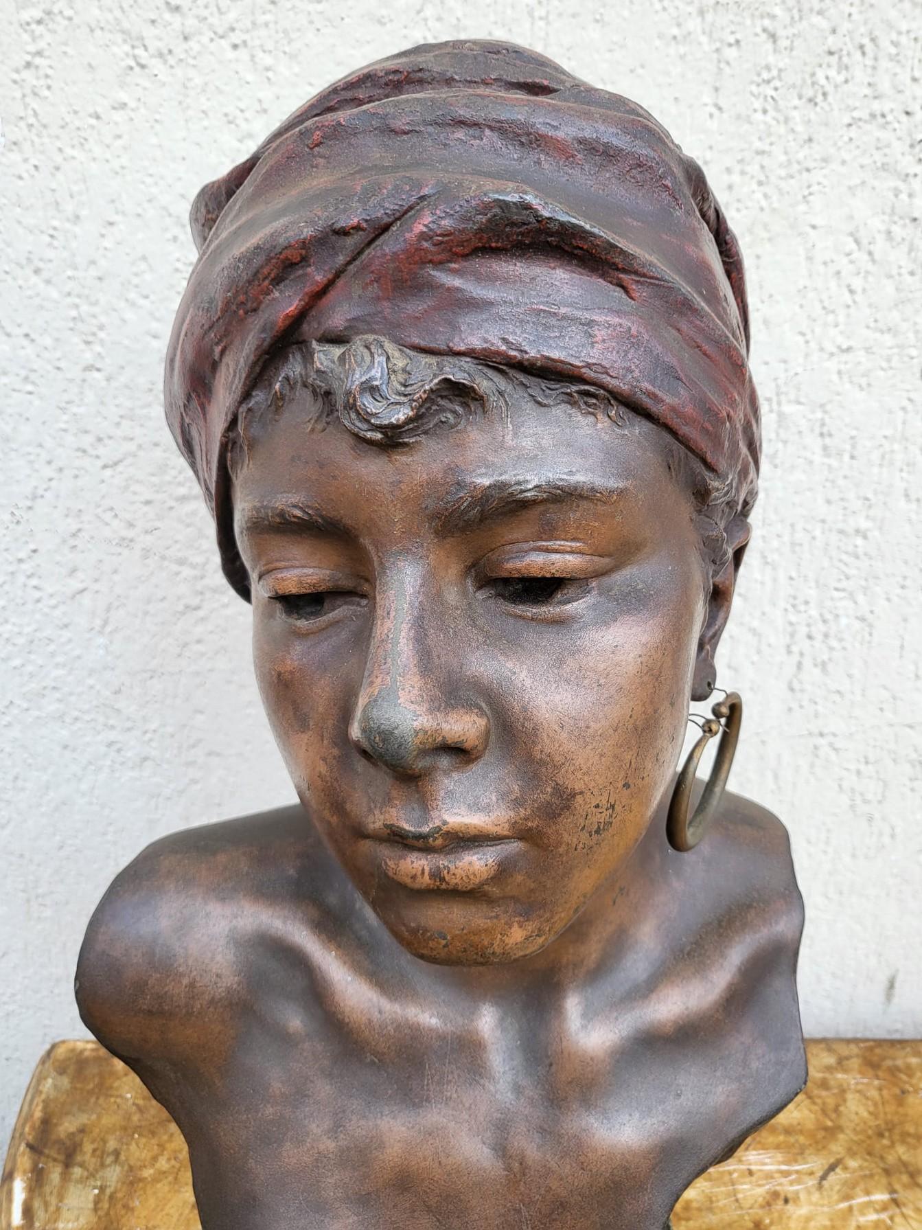 Art Nouveau E Villanis, Egyptian Woman With Turban, Late 19th Century Early 20th Century For Sale