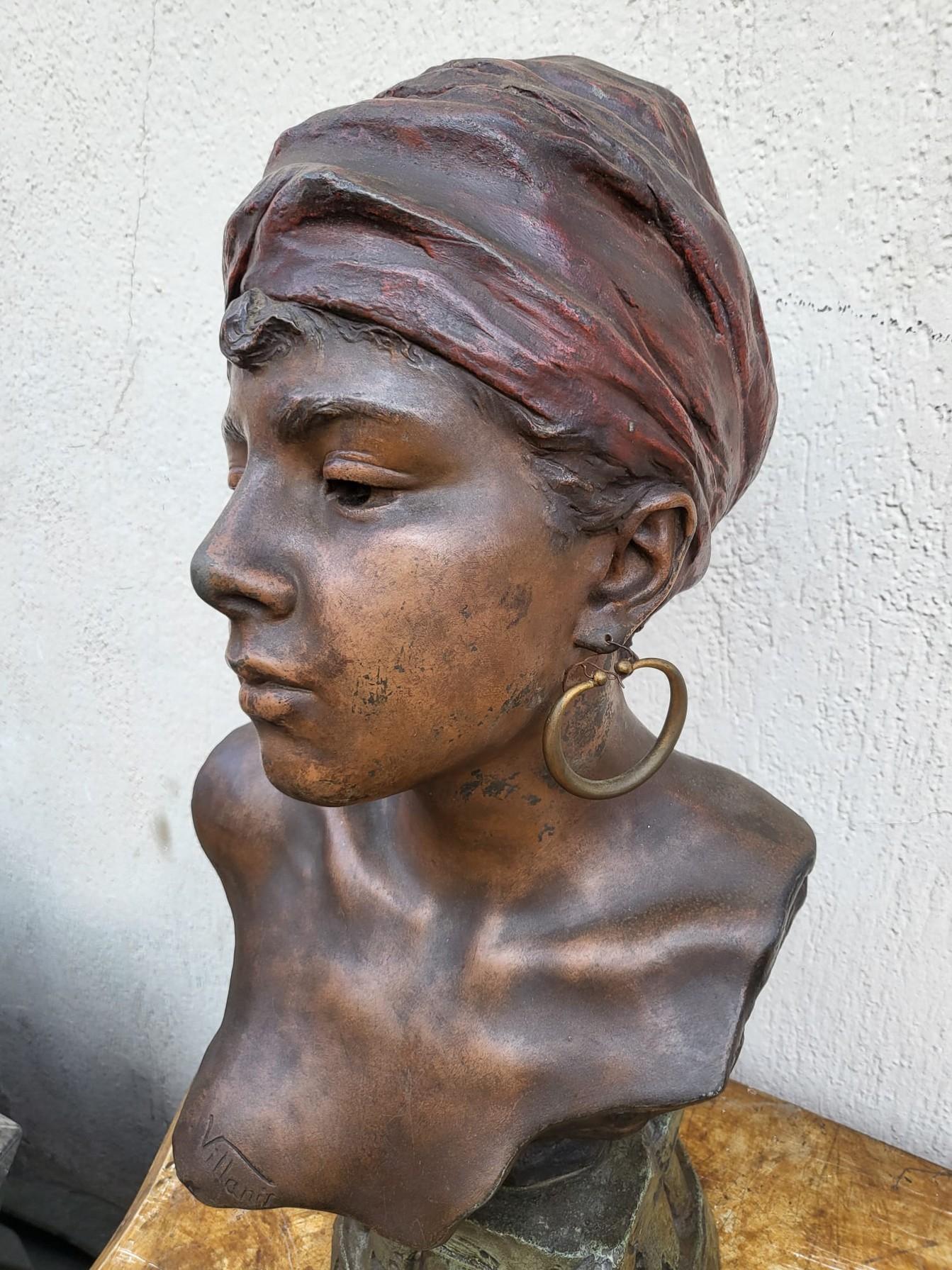French E Villanis, Egyptian Woman With Turban, Late 19th Century Early 20th Century For Sale