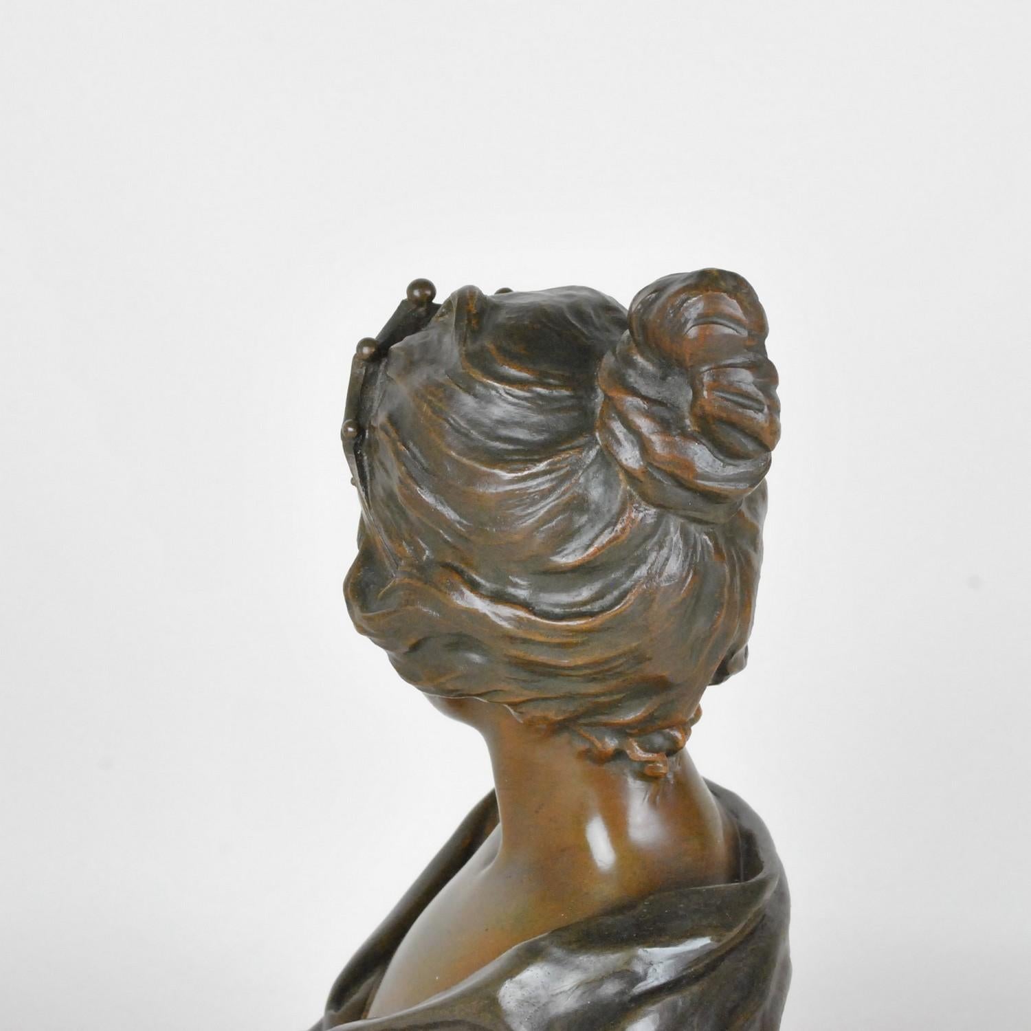 French E Villanis, Lucretia, Signed Bronze Bust, Early 20th Century