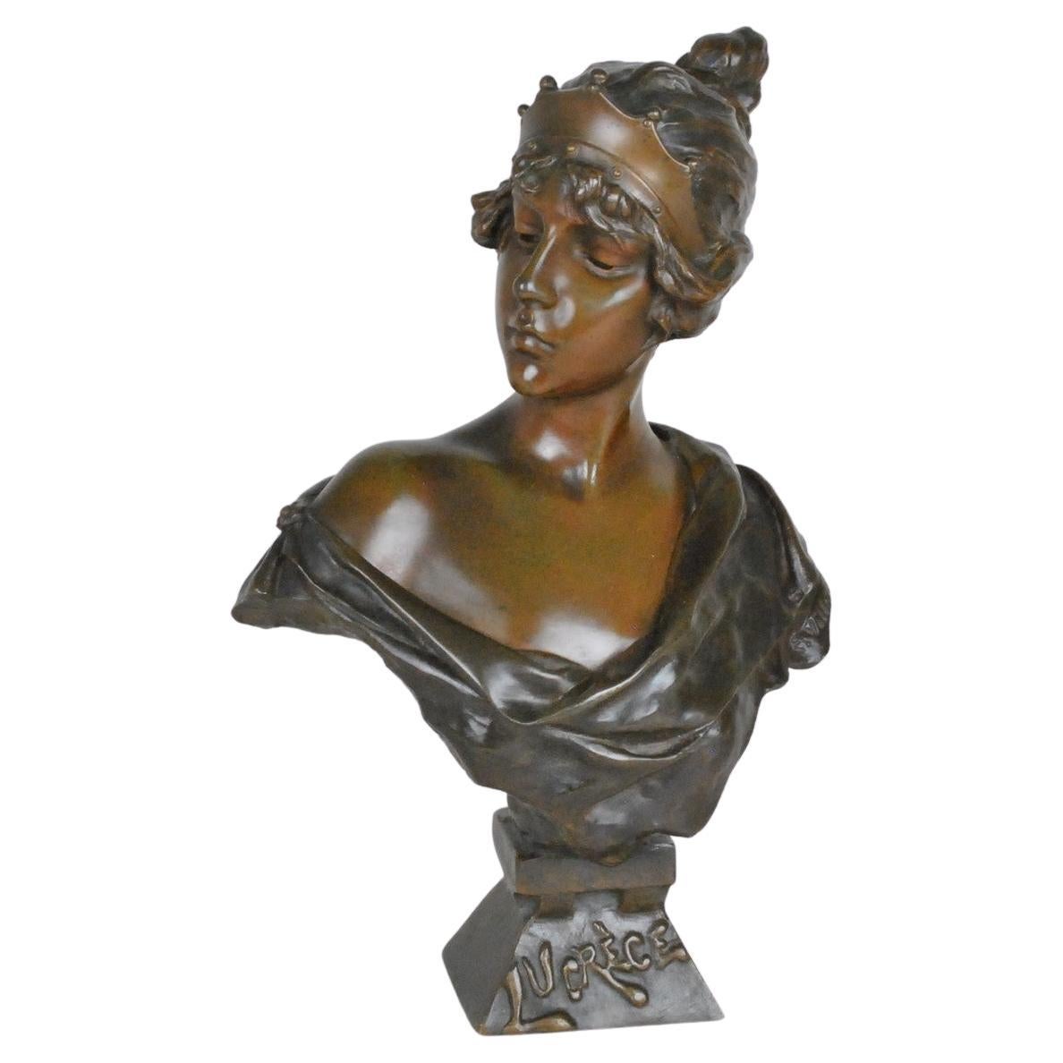 E Villanis, Lucretia, Signed Bronze Bust, Early 20th Century
