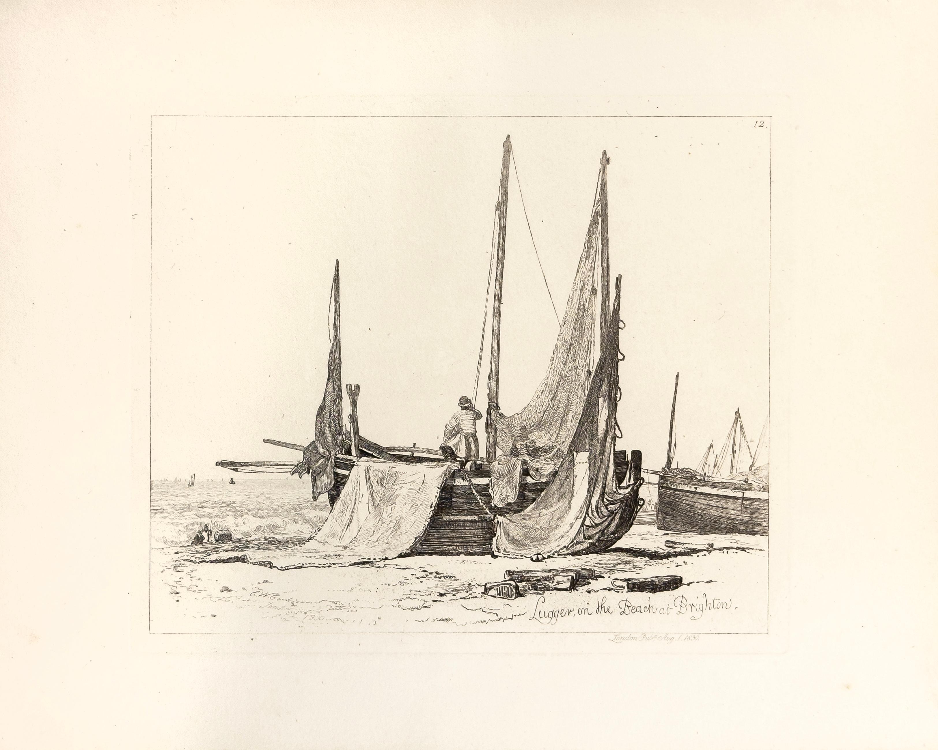 E. W. Cooke Landscape Print - 22: Lugger on the Beach at Brighton