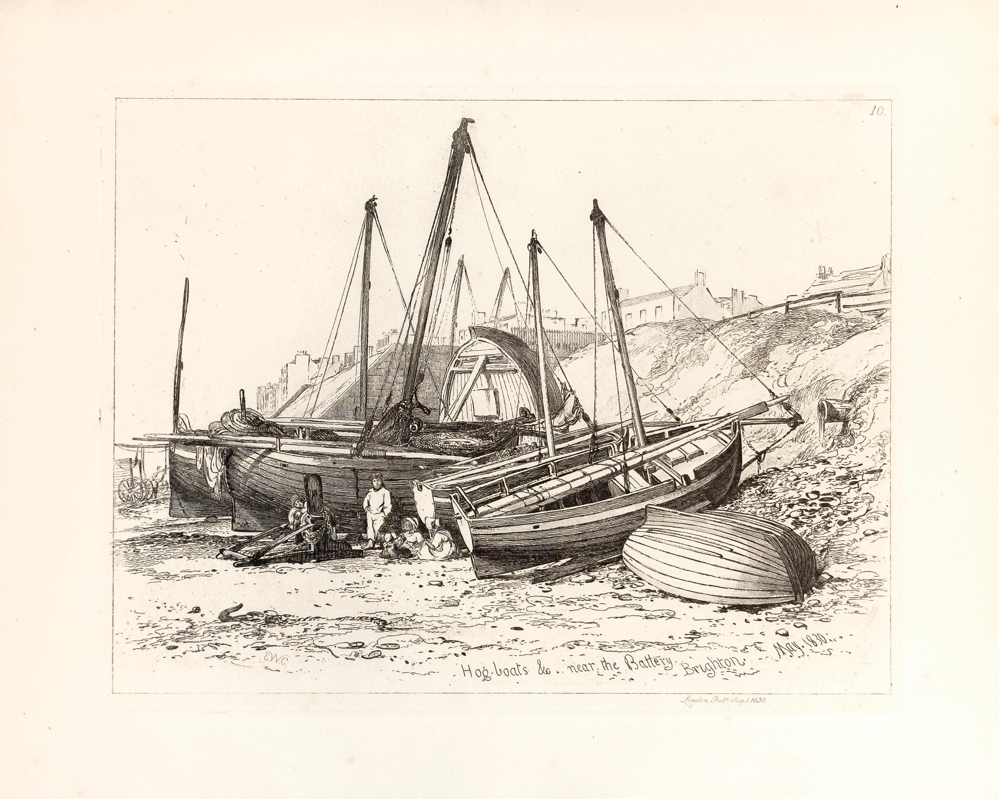 E. W. Cooke Landscape Print - 23: Hog-boats etc, near the Battery, Brighton