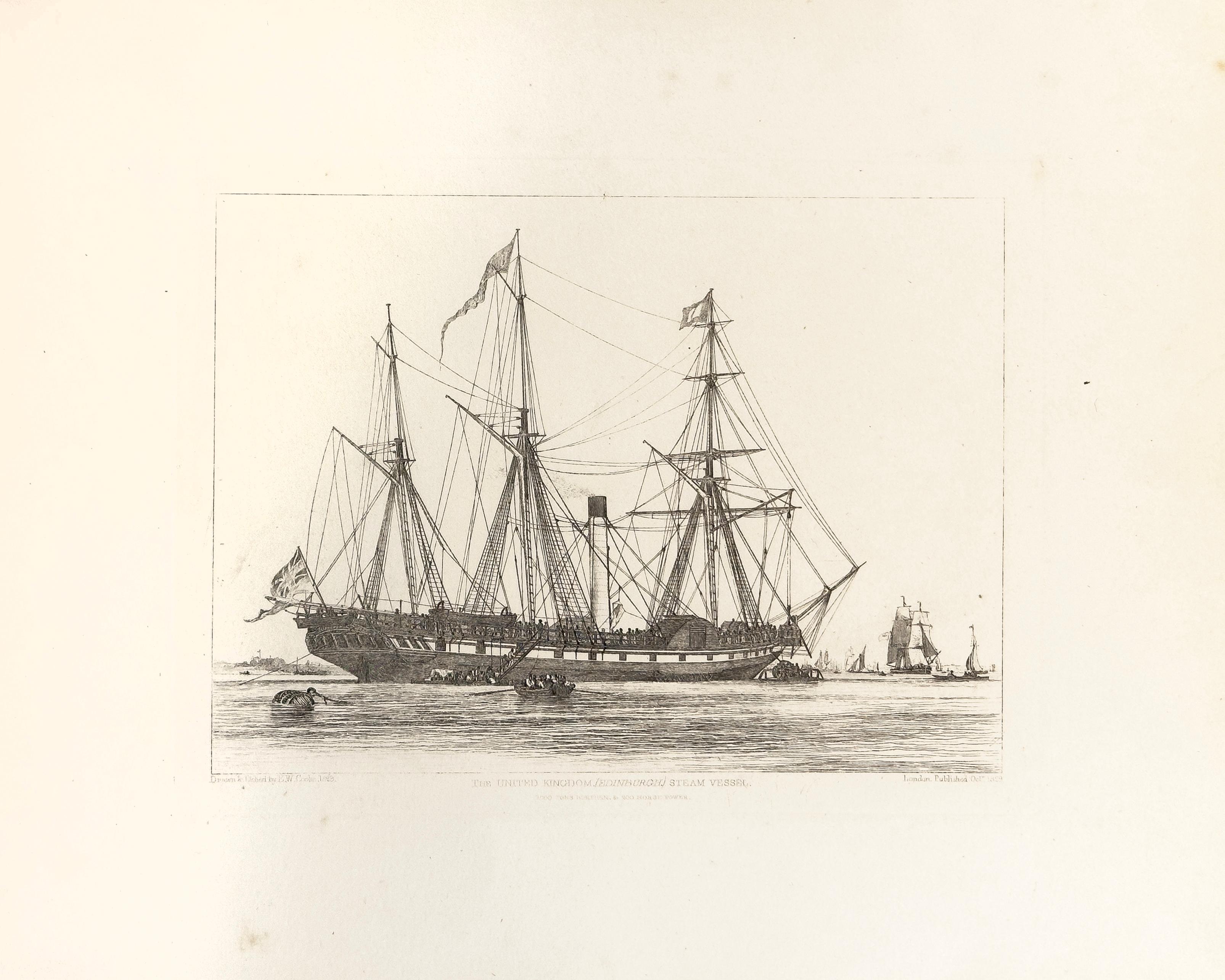 E. W. Cooke Landscape Print - 35: The United Kingdom Steam Vessel