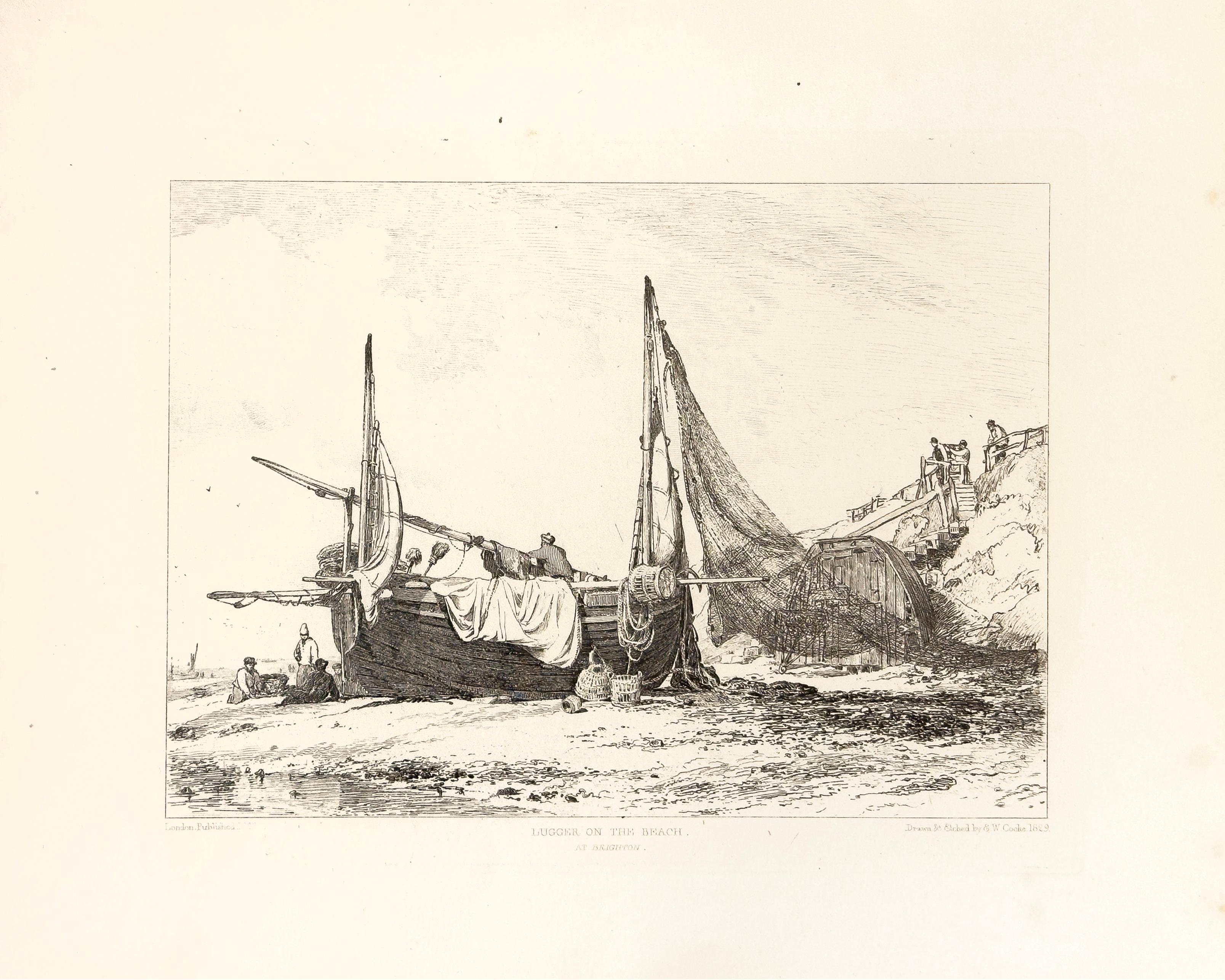 E. W. Cooke Landscape Print - 38: Lugger on the Beach