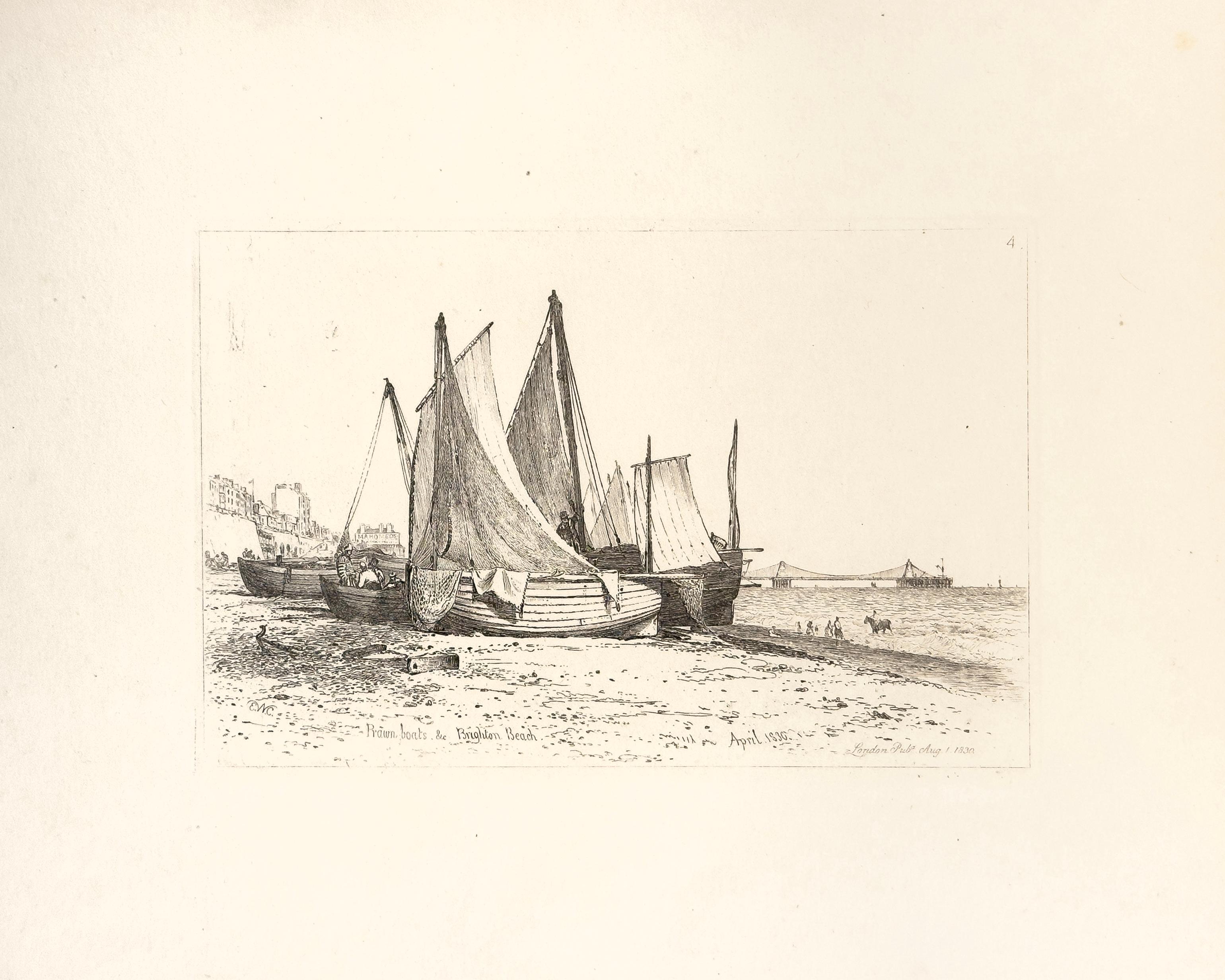 E. W. Cooke Landscape Print - 43: Prawn boats, Brighton Beach