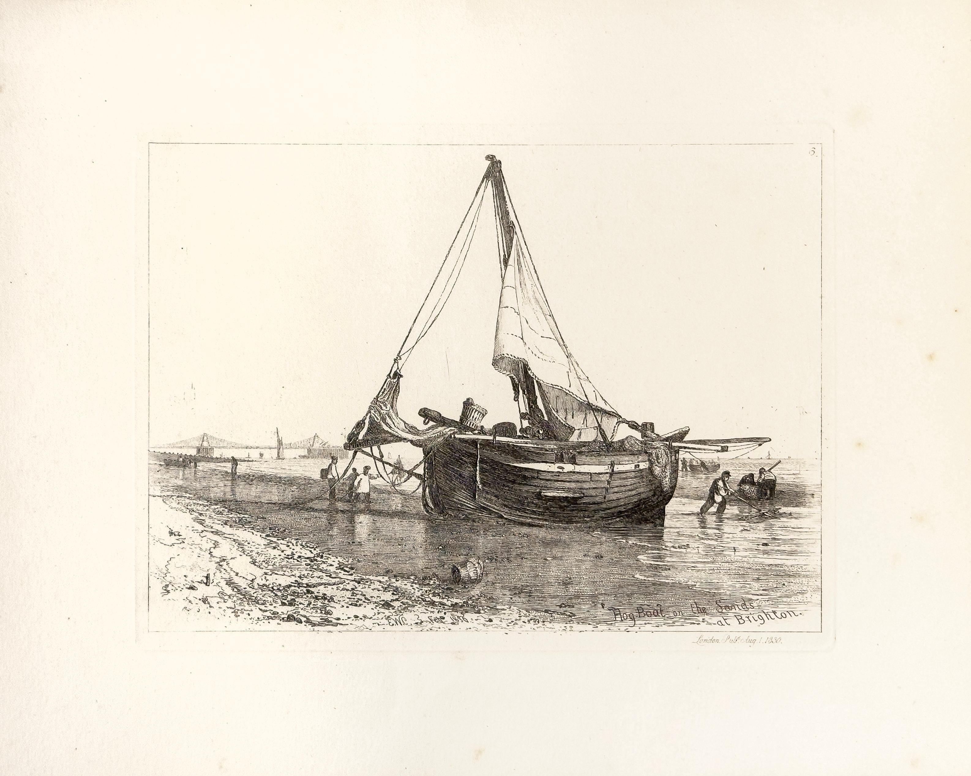 E. W. Cooke Landscape Print - 45: Hog Boat on the Sands at Brighton