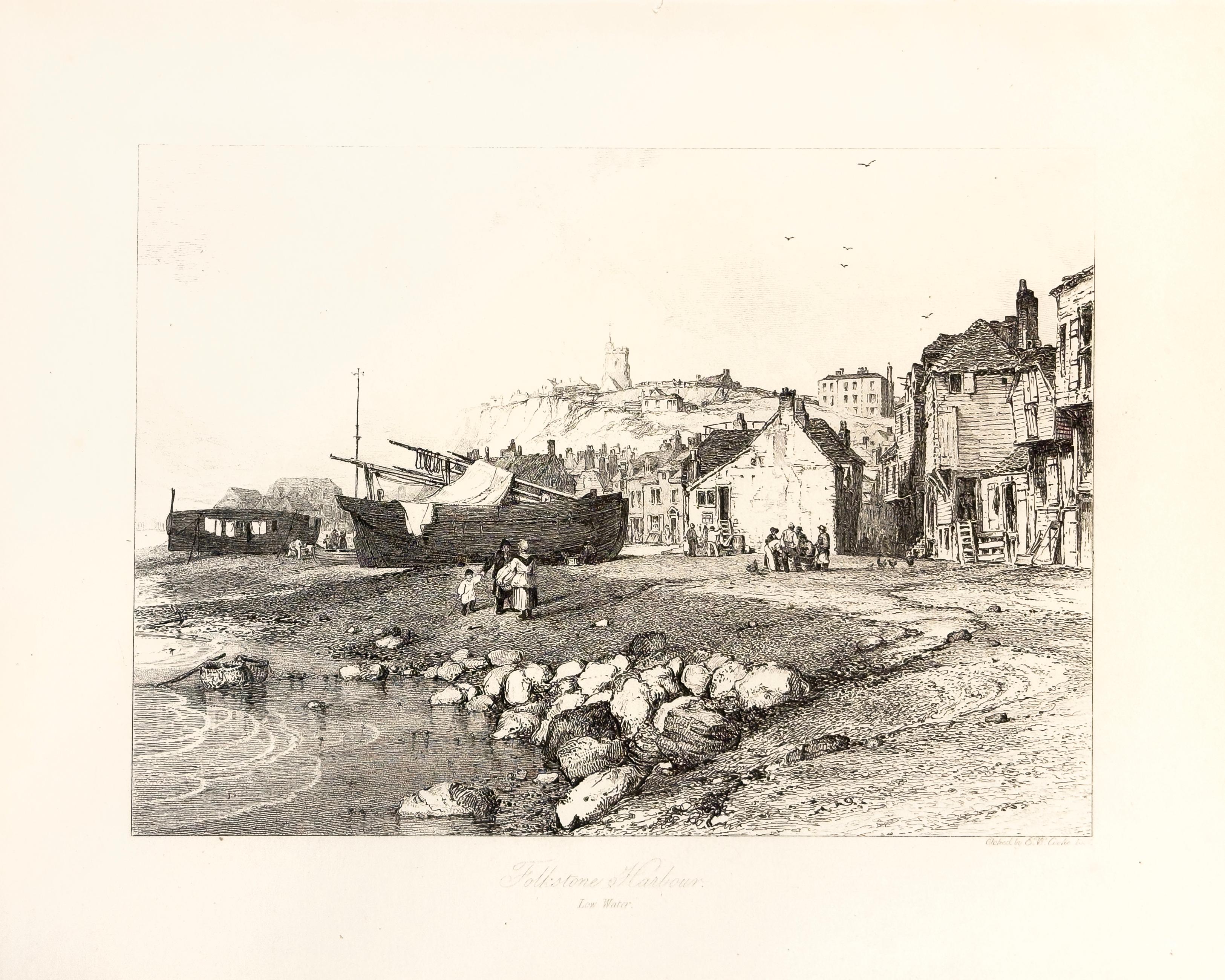 E. W. Cooke Landscape Print - 46: Folkstone Harbour