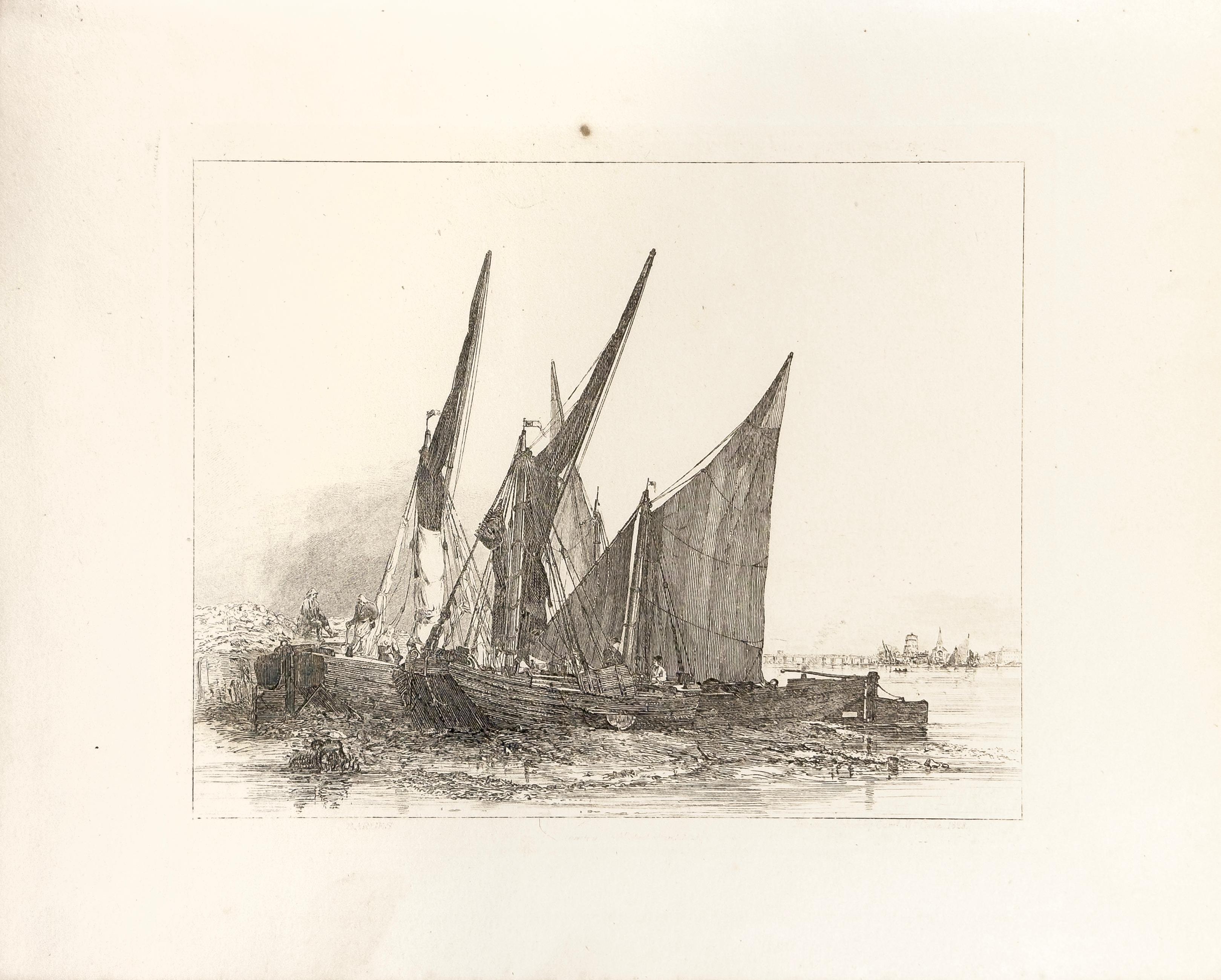 E. W. Cooke Landscape Print - 47: Barges