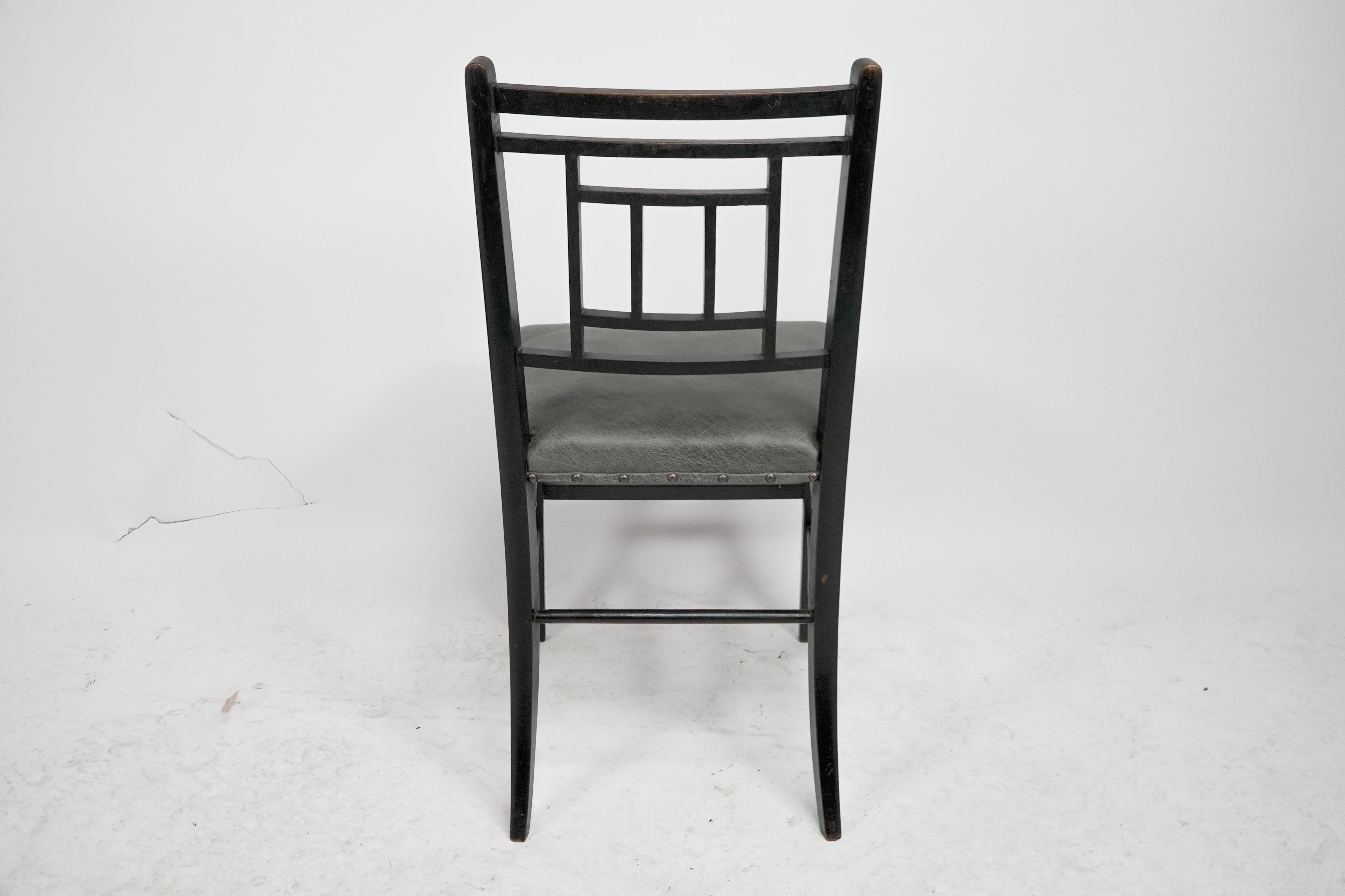 E W Godwin An Anglo-Japanese ebonized side chair professionally upholstered For Sale 10
