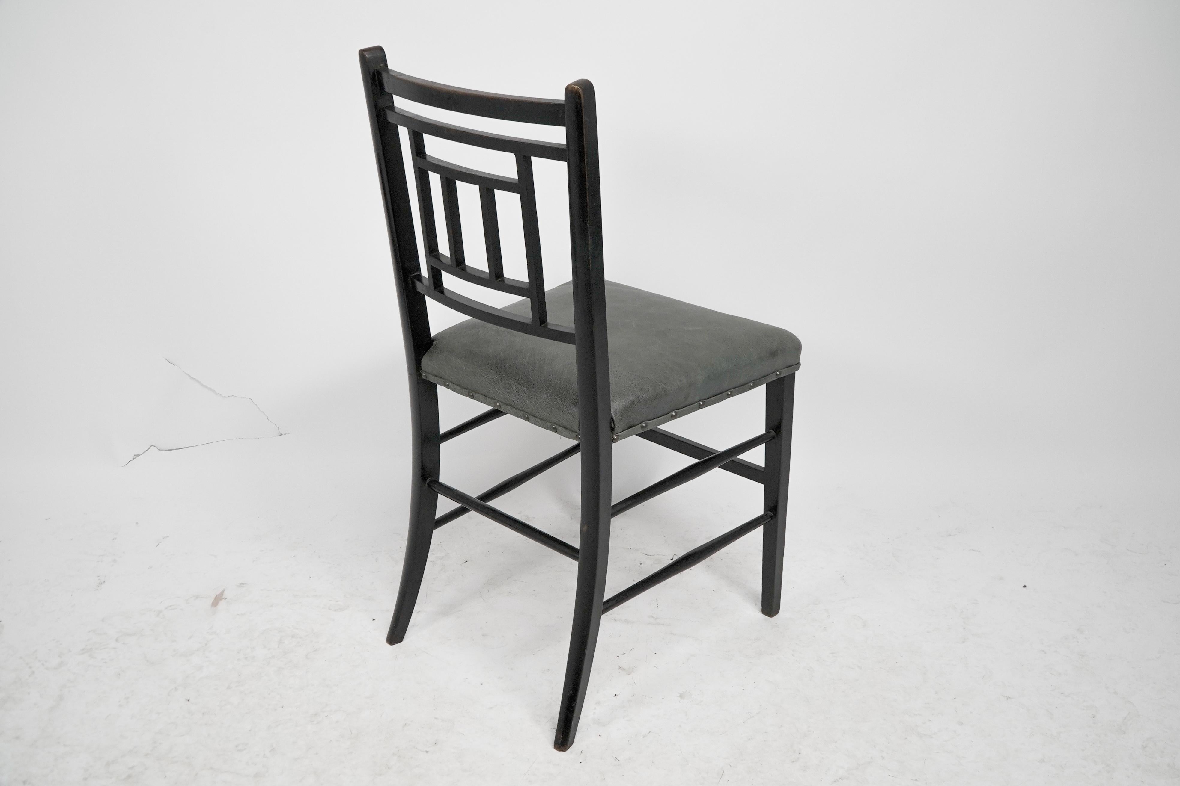 E W Godwin An Anglo-Japanese ebonized side chair professionally upholstered For Sale 11