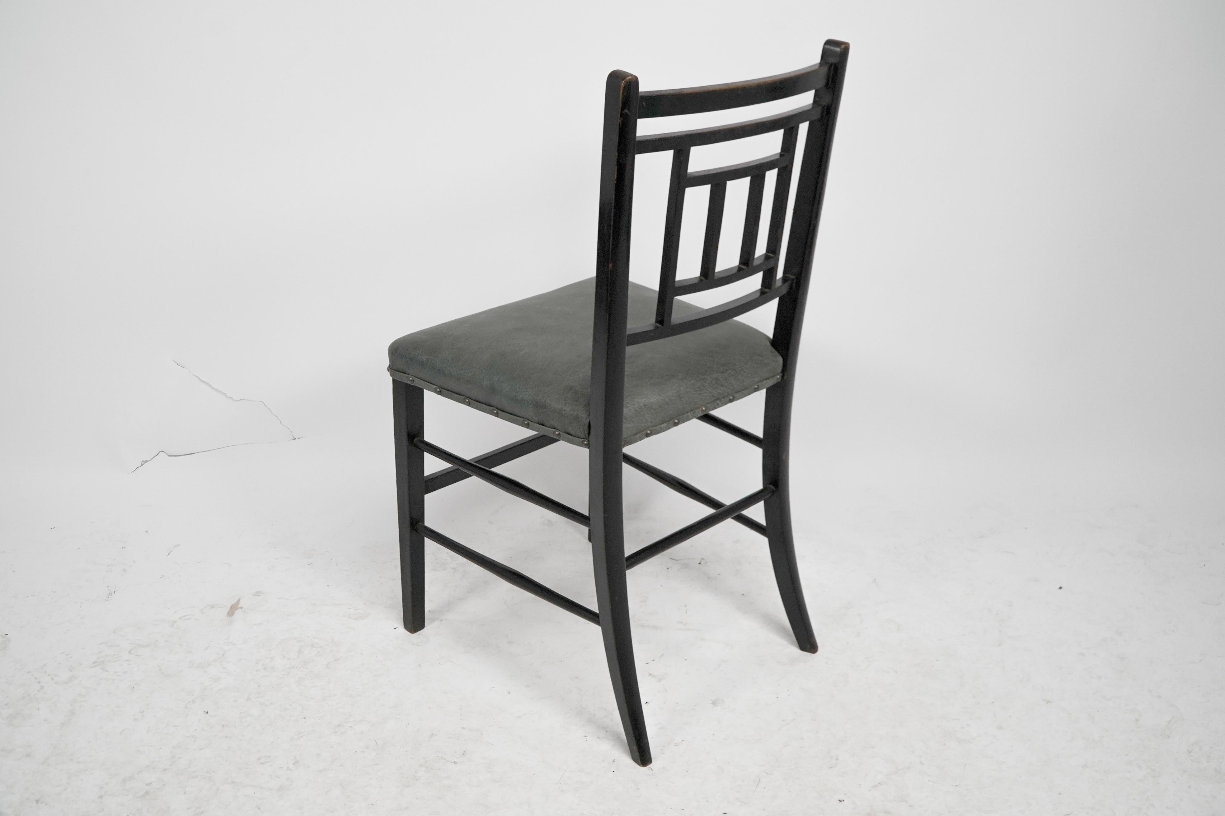 E W Godwin An Anglo-Japanese ebonized side chair professionally upholstered For Sale 12