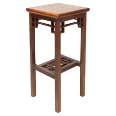 Antique E. W. Godwin. An Anglo-Japanese Oak & Lattice Statue Stand with wide inlaid top