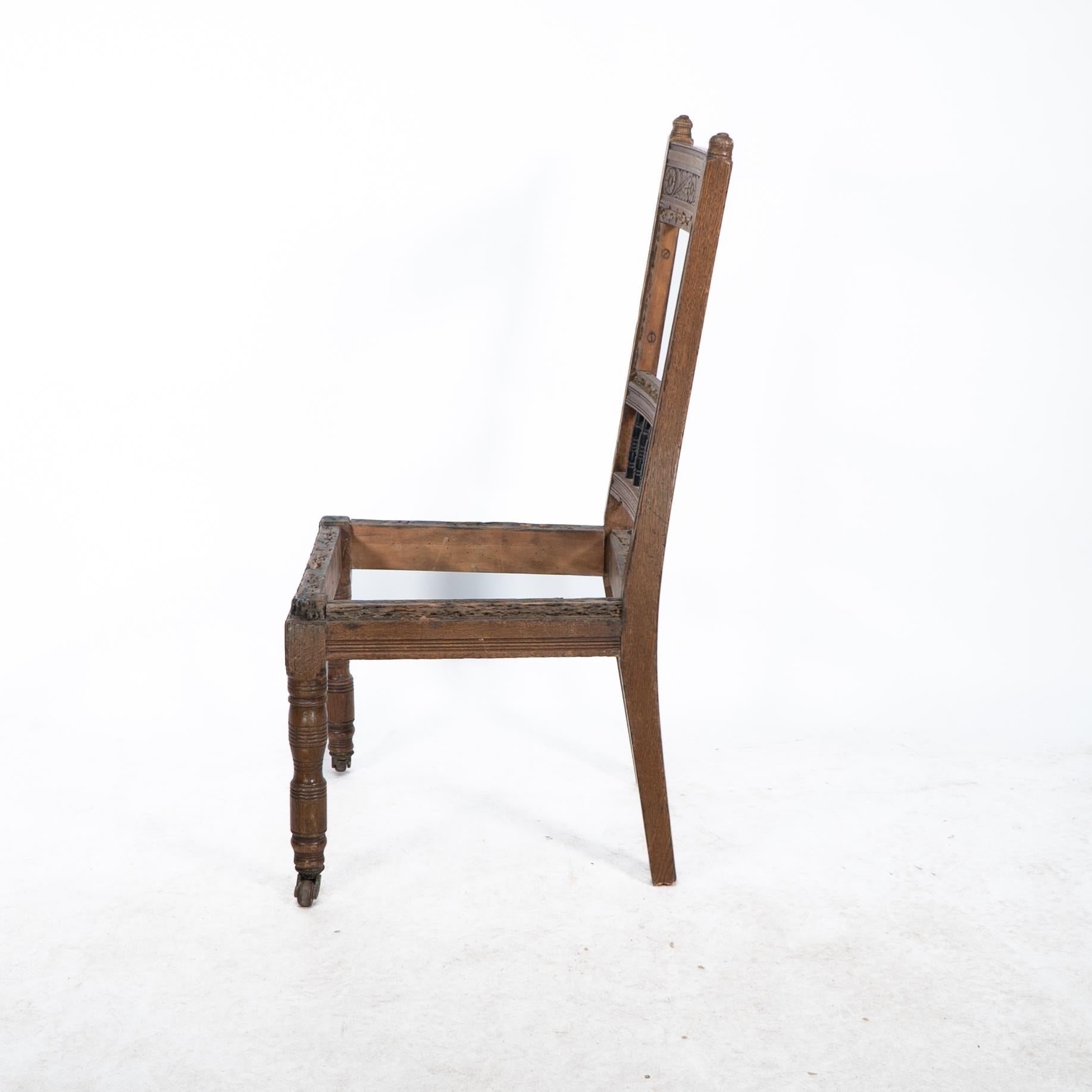 Oak E W Godwin attr. A pair of Aesthetic Movement oak dining chairs ready upholstery For Sale