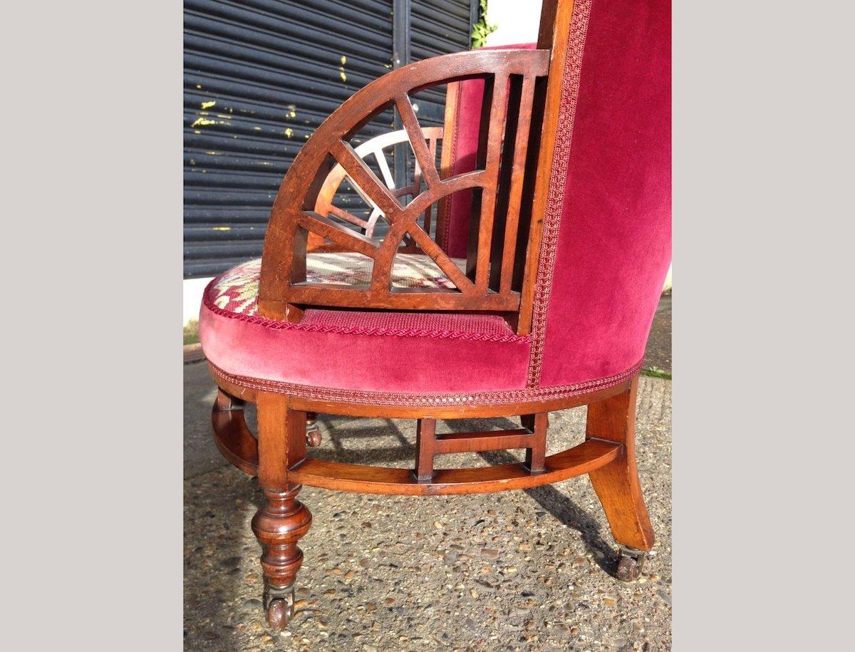 Walnut E W Godwin, Attributed an Anglo-Japanese Circular Armchair with Fan Shaped Arms For Sale