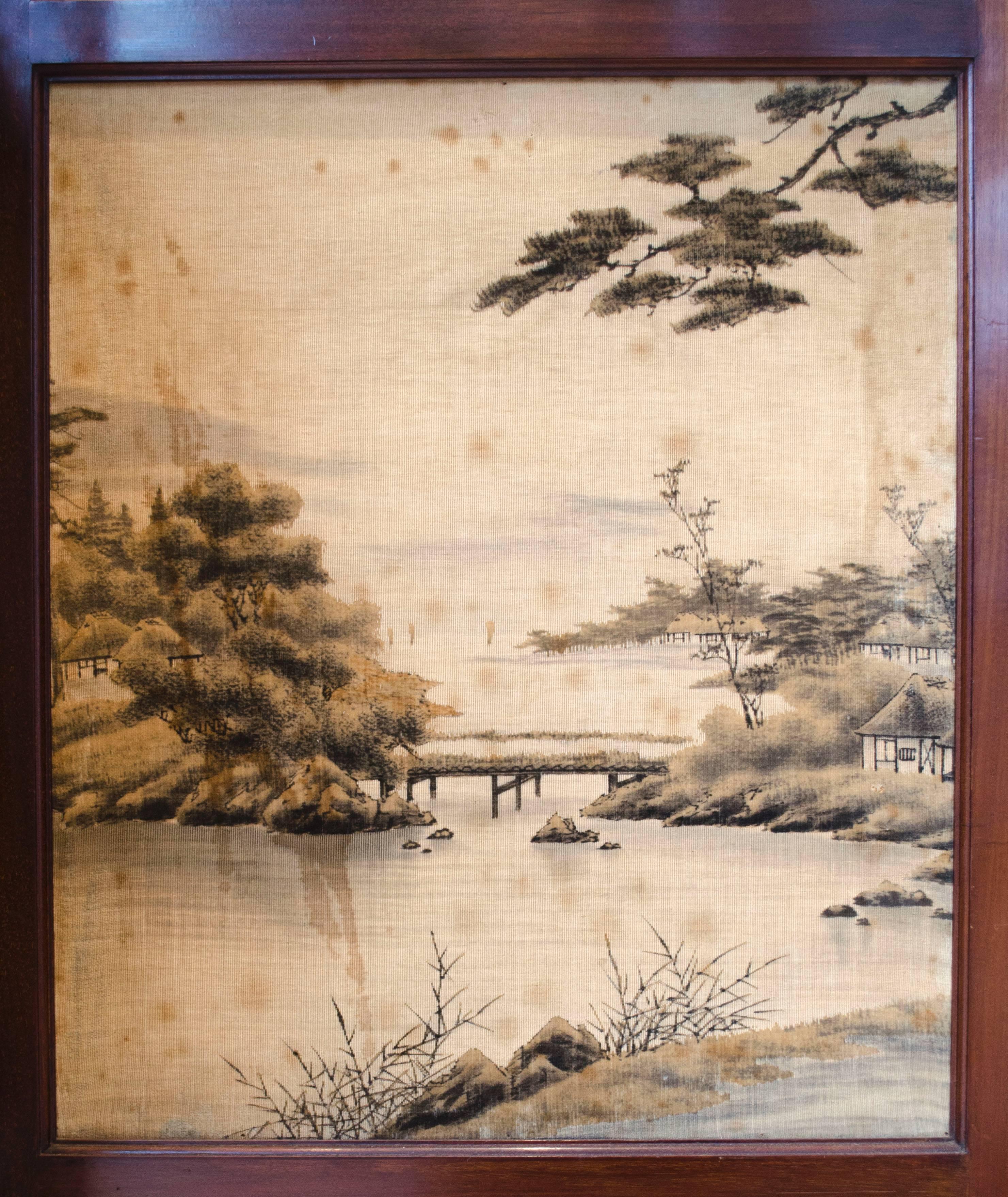 E. W. Godwin, Attri An Anglo-Japanese Four-Fold Screen With Japanese Silk Scenes en Bueno estado para la venta en London, GB