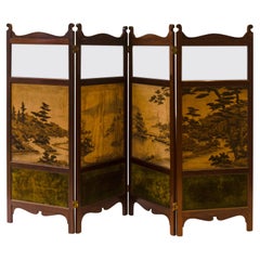 E. W. Godwin, Attri An Anglo-Japanese Four-Fold Screen With Japanese Silk Scenes