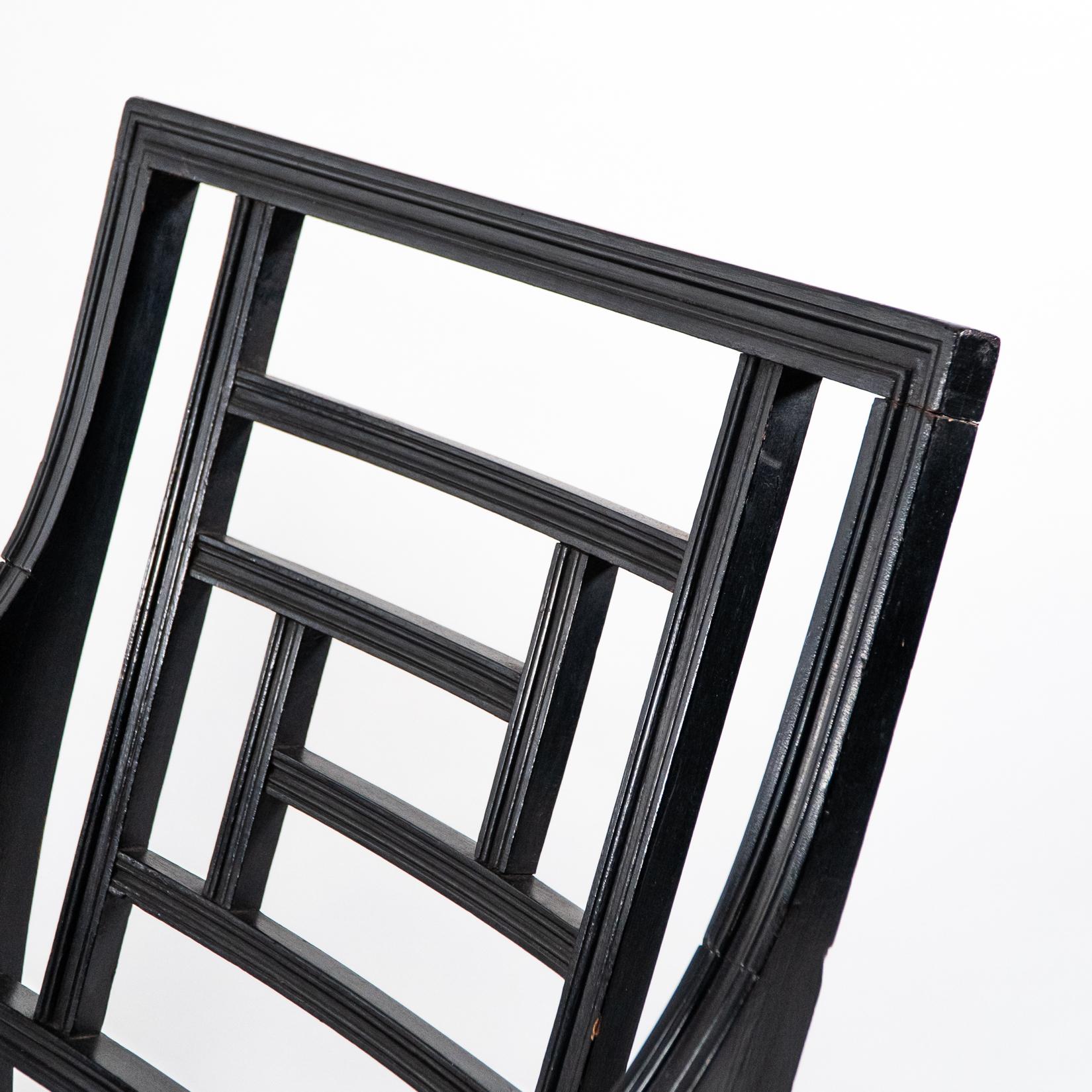 E. W. Godwin, attri. Two Anglo-Japanese Aesthetic Movement Ebonized Armchairs For Sale 4